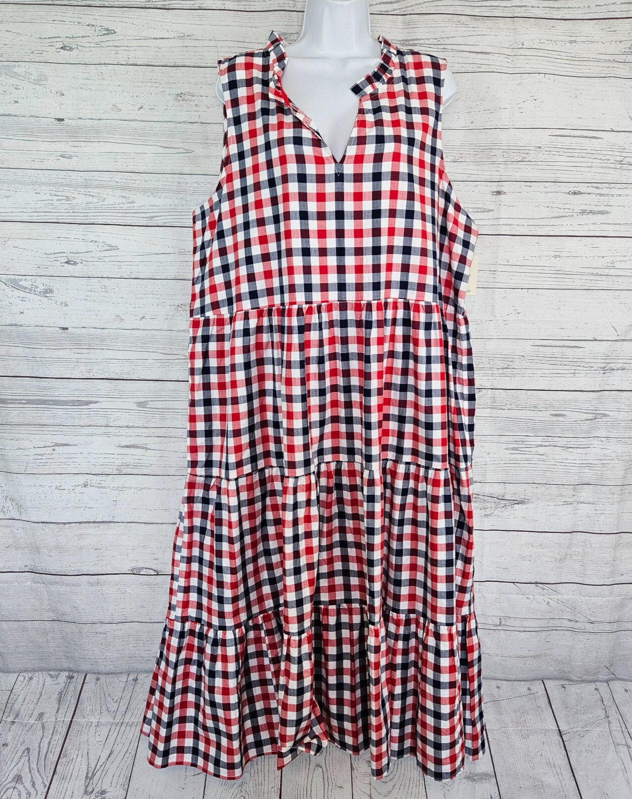 Cactus + Pearl Womens Dress Sz 2XL Red Blue Checkered Sleeveless Cotton