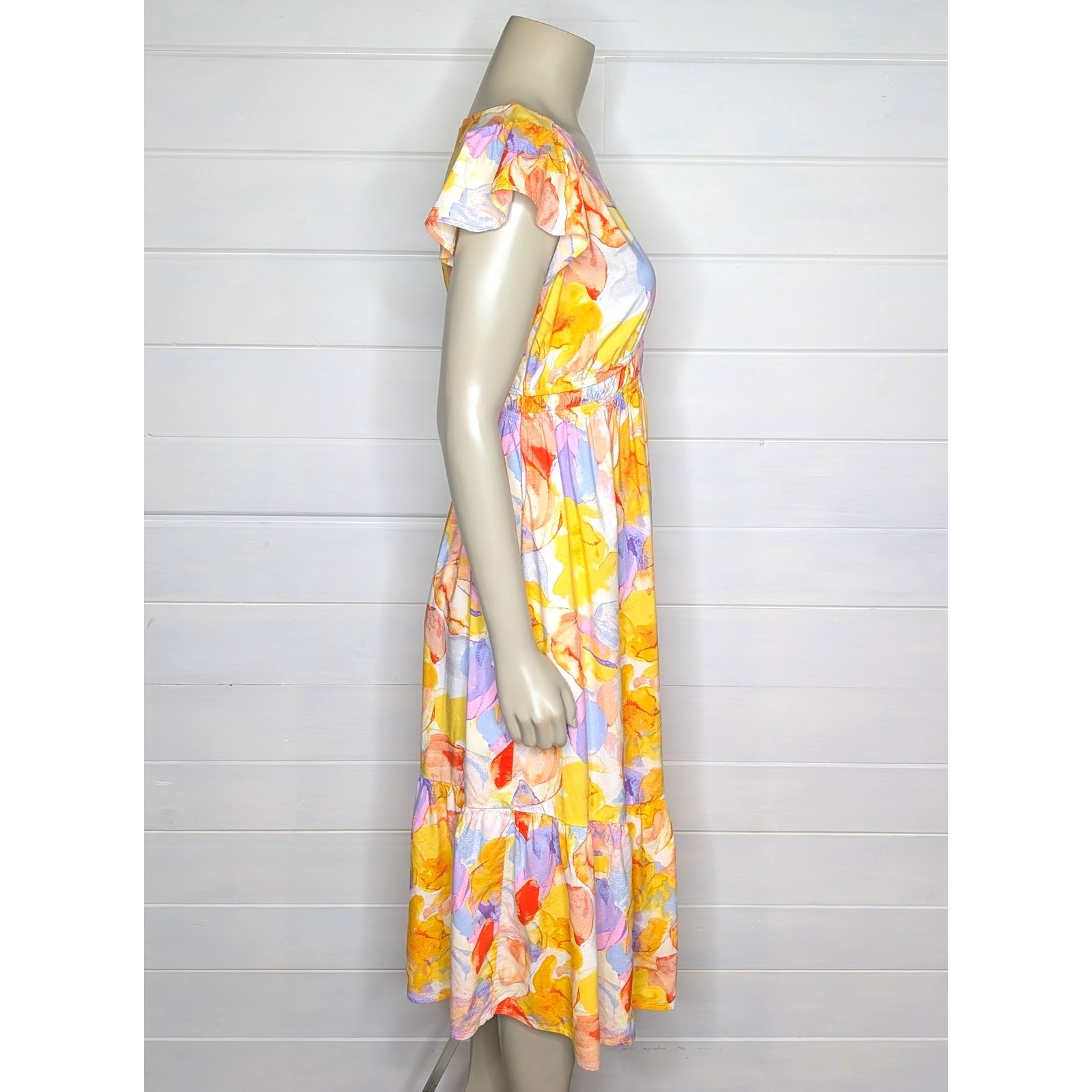Isabel Maternity by Ingrid & Isabel Flutter Sleeve Midi Dress XS Yellow Floral