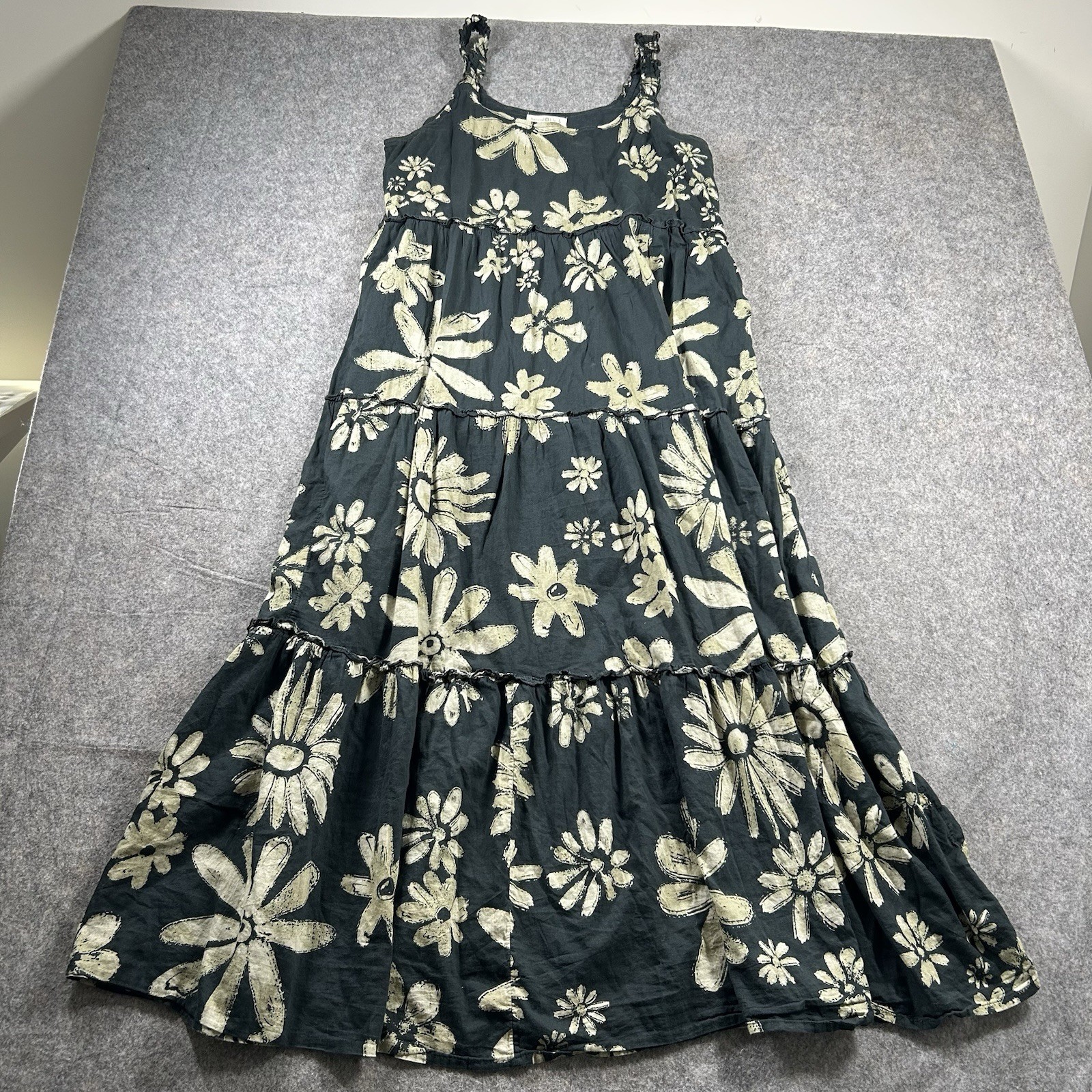 Natural Life Adele Boho Floral Tiered Maxi Dress Women’s Large Black Tan Boho
