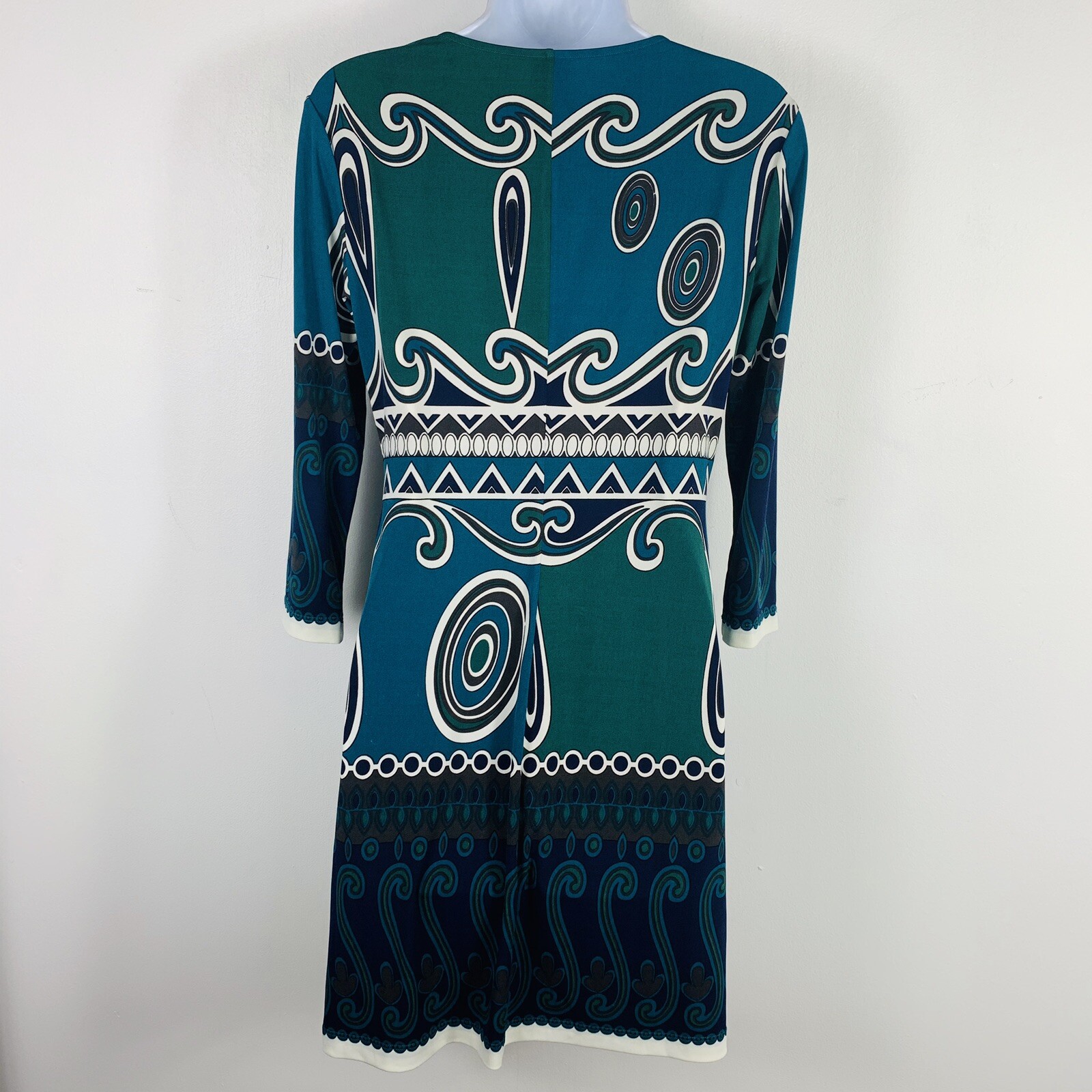 Ali Ro Womens Dress size 2 Blue Green Geometric Long Sleeve Lightweight Stretch