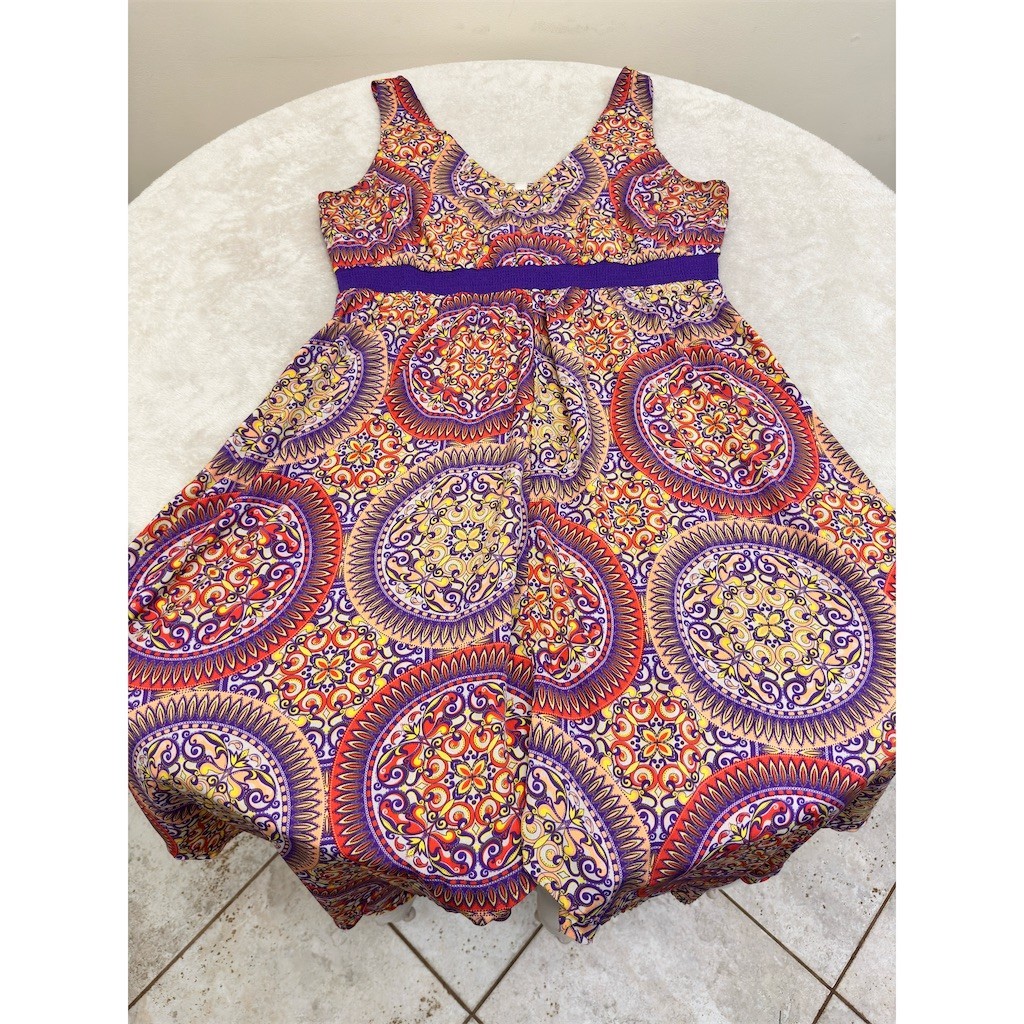 Route 66 Dress Womens XL Multicolor Paisley Boho Sleeveless Sharkbite Hem