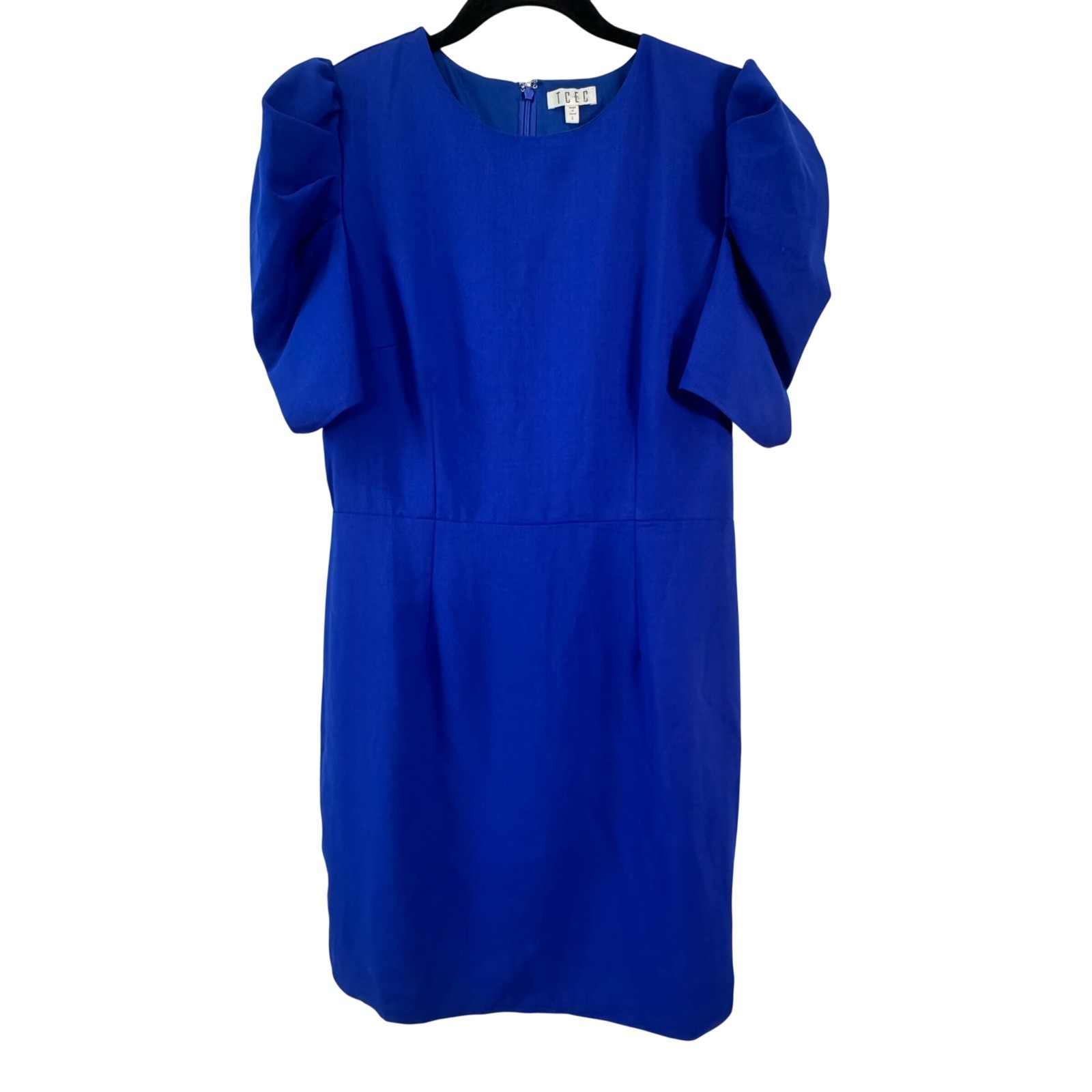 TCEC Royal Blue Puff Sleeve Sheath Dress Cocktail Wedding Guest L