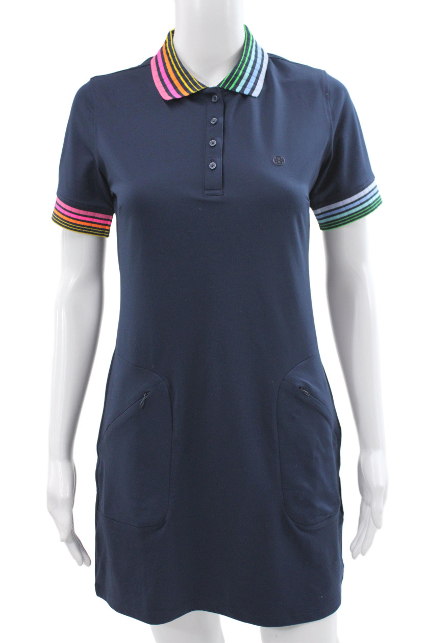 G/Fore Women Shirt Dress Blue Collared Button Short Sleeve Knee Length Size XS