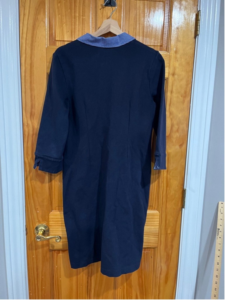 Talbots Preppy Back to School Navy Gingham Collar Piqué Polo Shirt Dress Medium