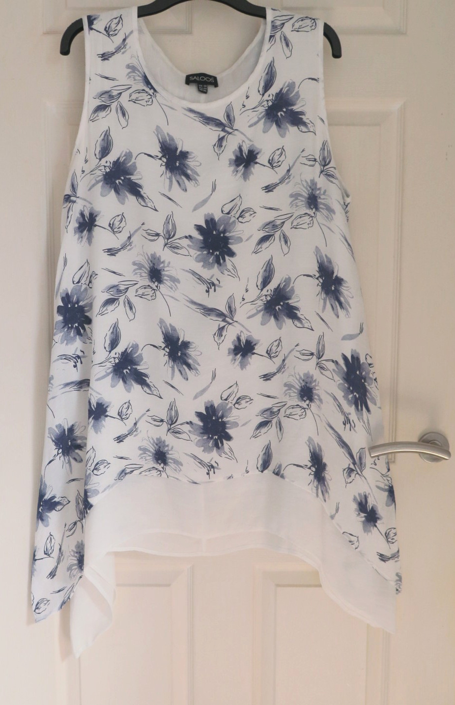 WOMEN’S SALOOS WHITE & NAVY BLUE MIX LAYERED ASYMMETRIC DRESS size 20