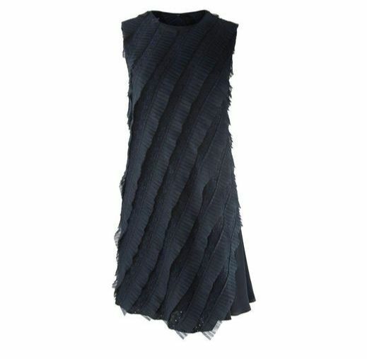 $380 Sportmax Women’s Black Code Pinza Sleeveless Ruffle Silk Shift Dress Size 4