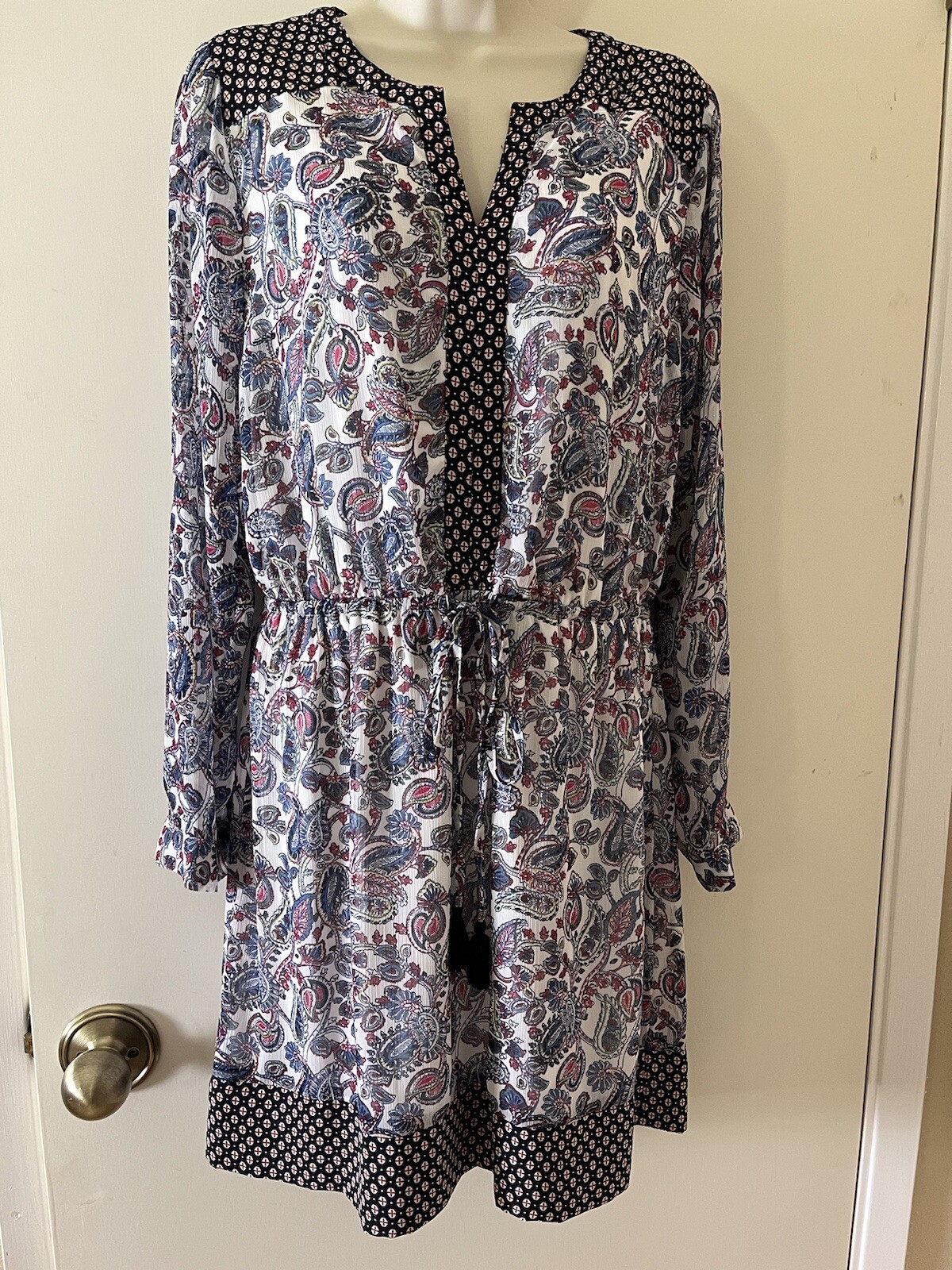 Daniel Rainn SZ S Shirtwaist dress Lined Sheer Drawstring Waist Long sleeves