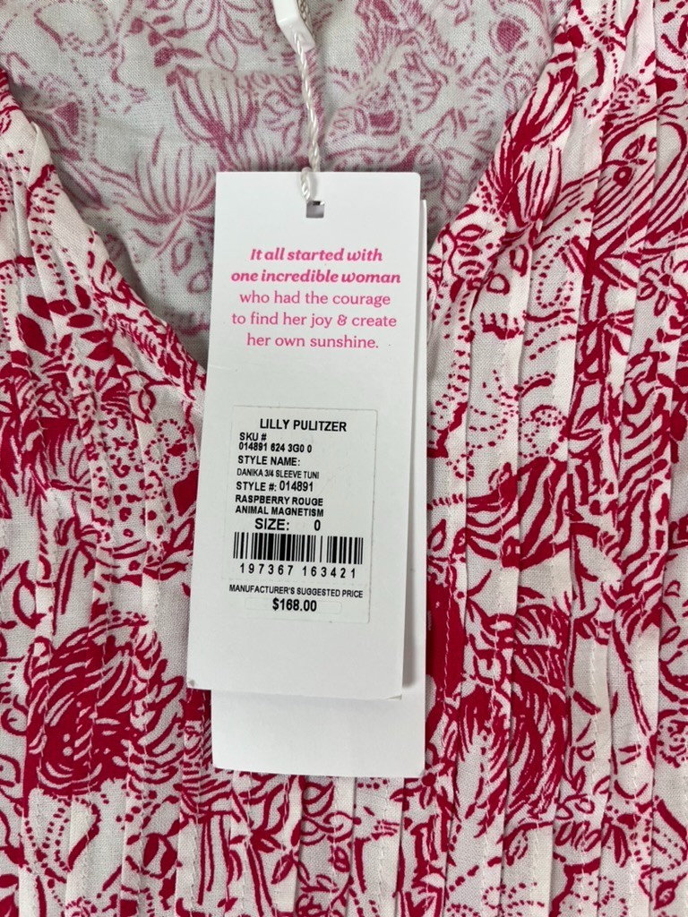Lilly Pulitzer Raspberry Rouge Animal Magnetism Dress 3/4 Sleeve Rayon Size 0