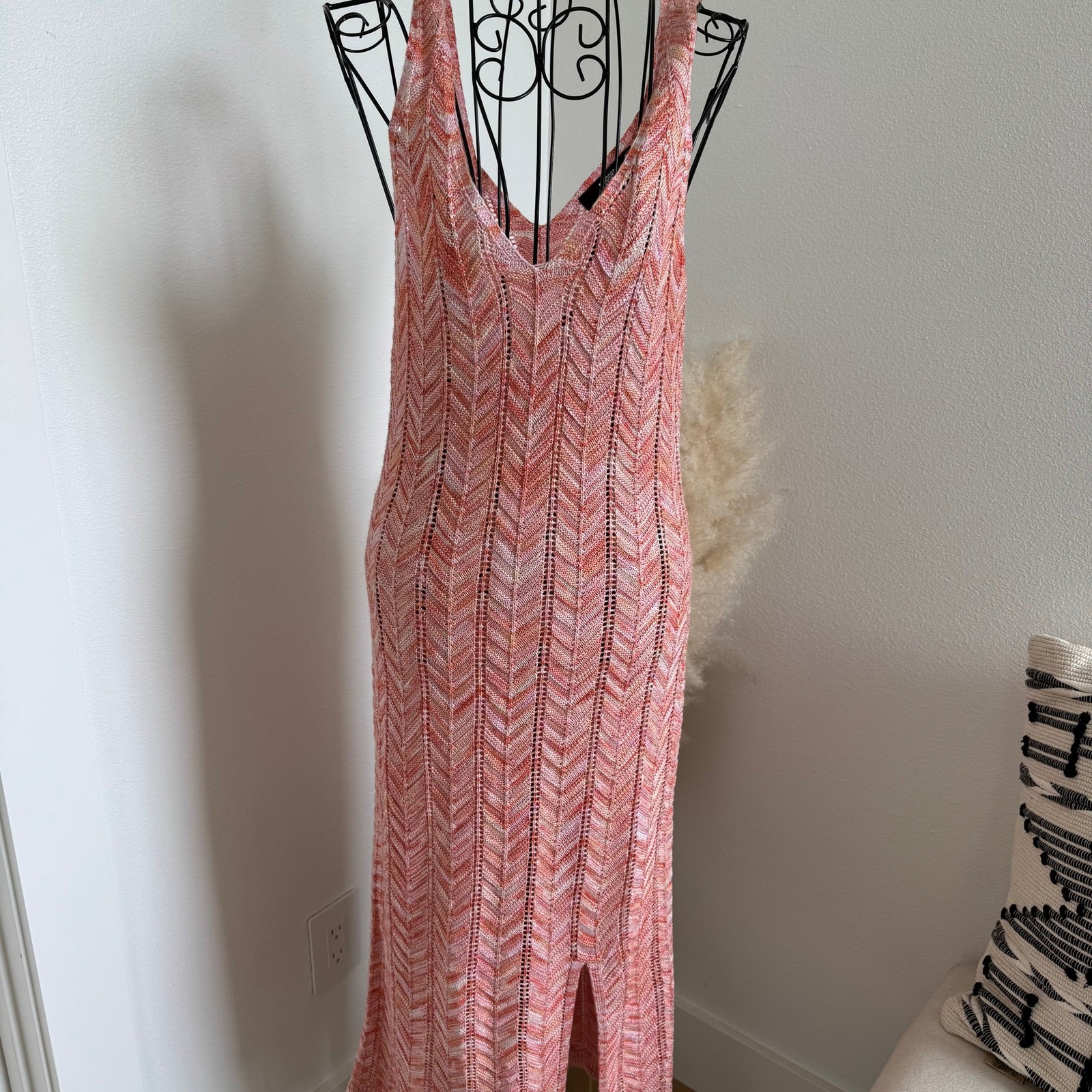 Madden NYC Crochet Knit V-Neck Tank Midi Dress Space Dye NWT Small- Shell Pink