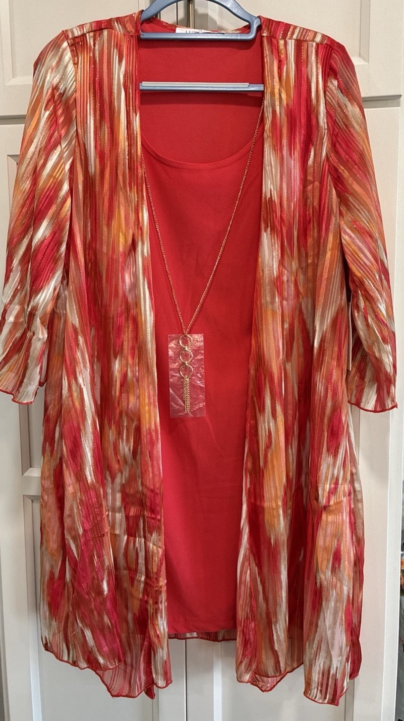 Luxology Dress with Flowy Jacket & Necklace New Plus Size 1X Wedding Career