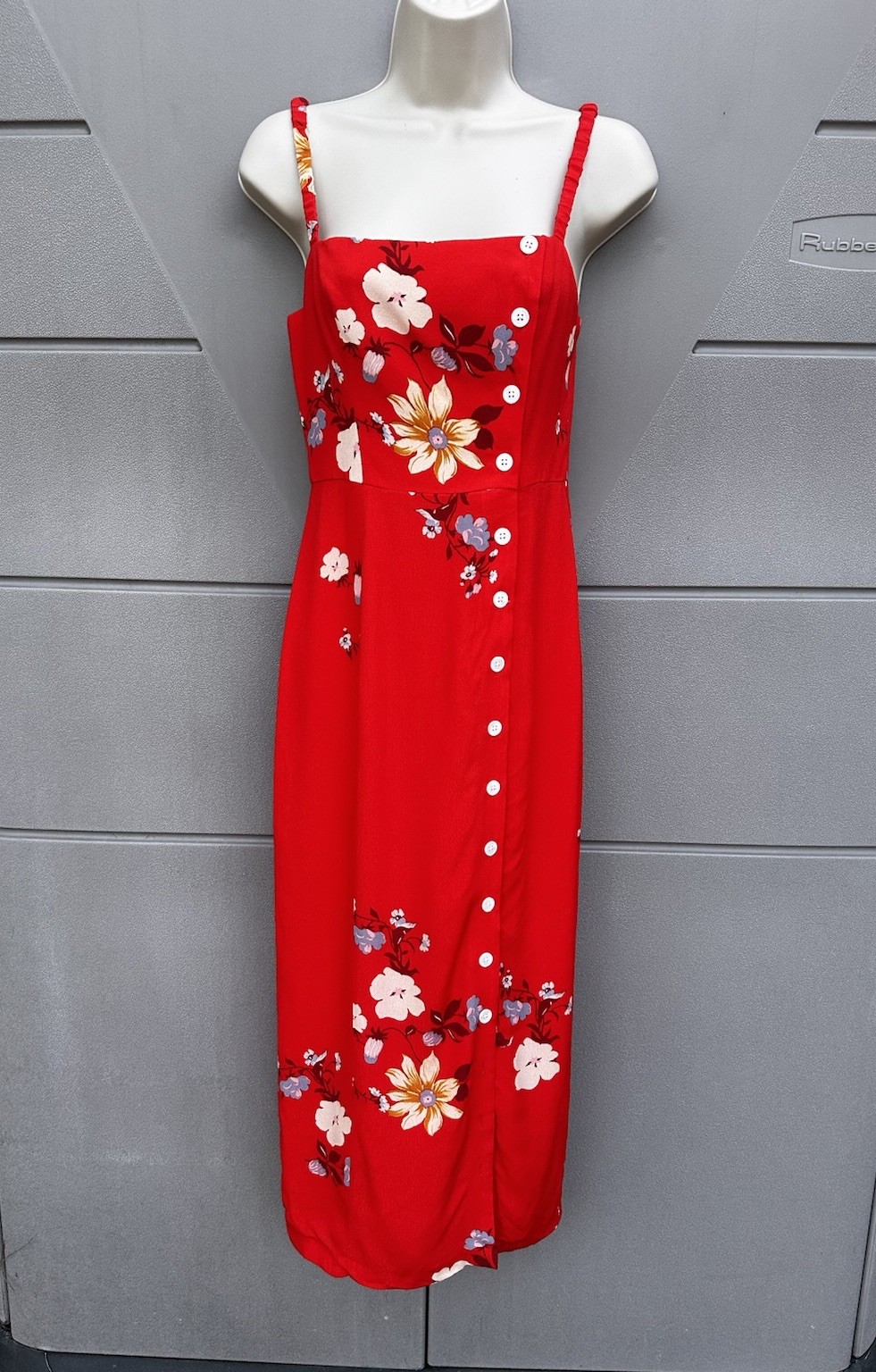 Capulet Red Floral Midi Dress Button Front Slip Dress S Small Summer Resort Euro