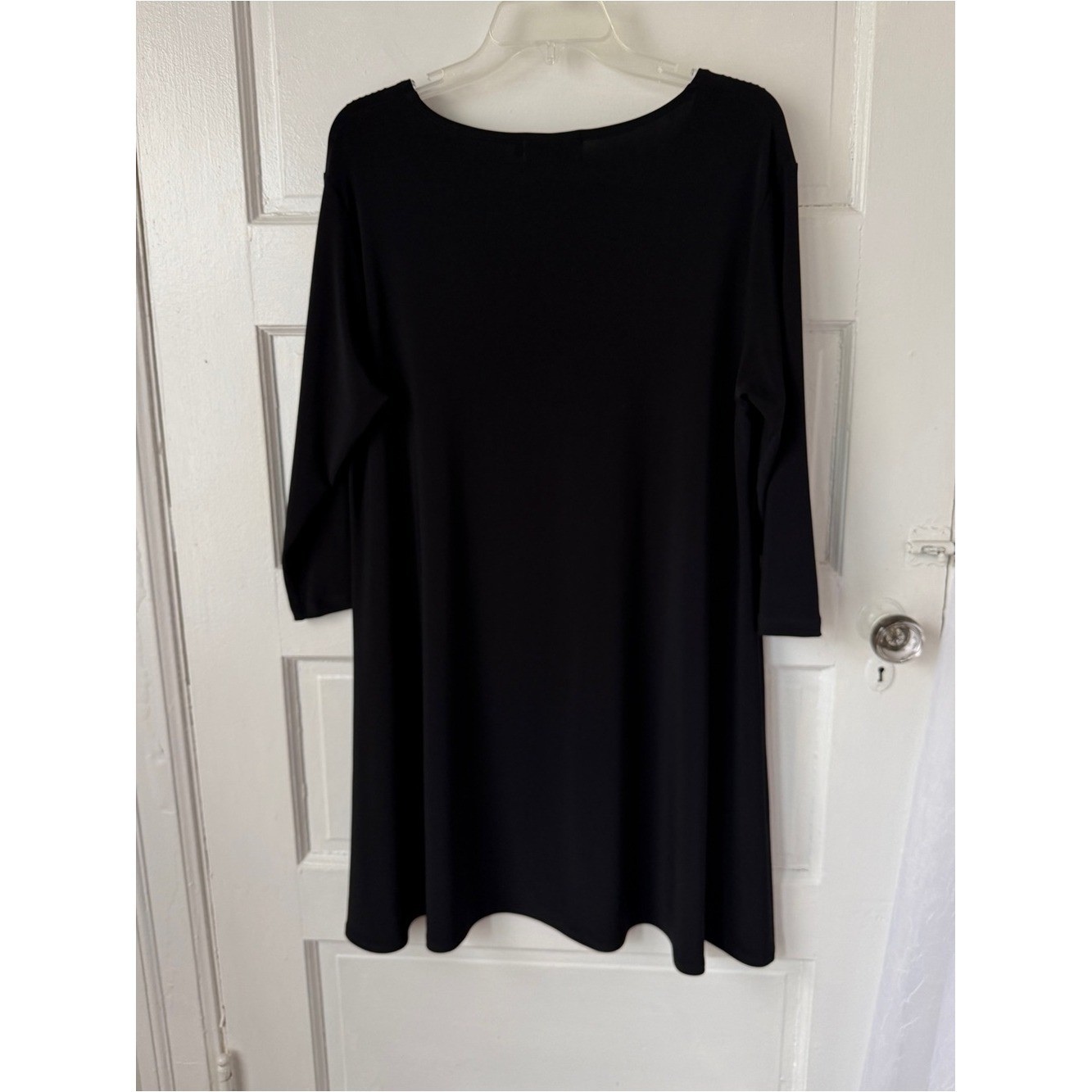 Sympli Black Swing Dress Laser Cut Neckline Classic Minimalist Lagenlook 14
