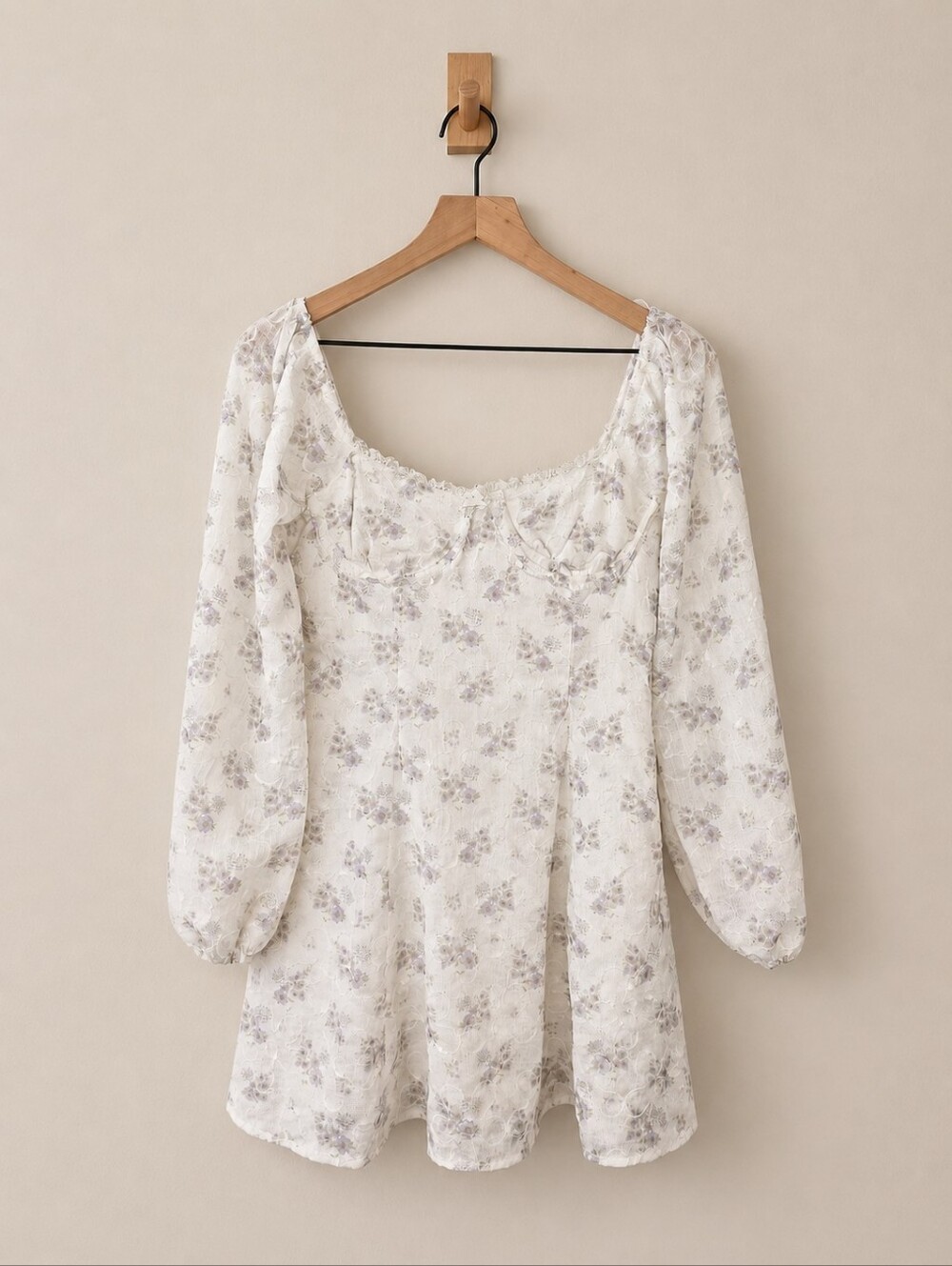 Altar’d State Ivory Purple Floral Babydoll/Cottagecore Mini Dress Small