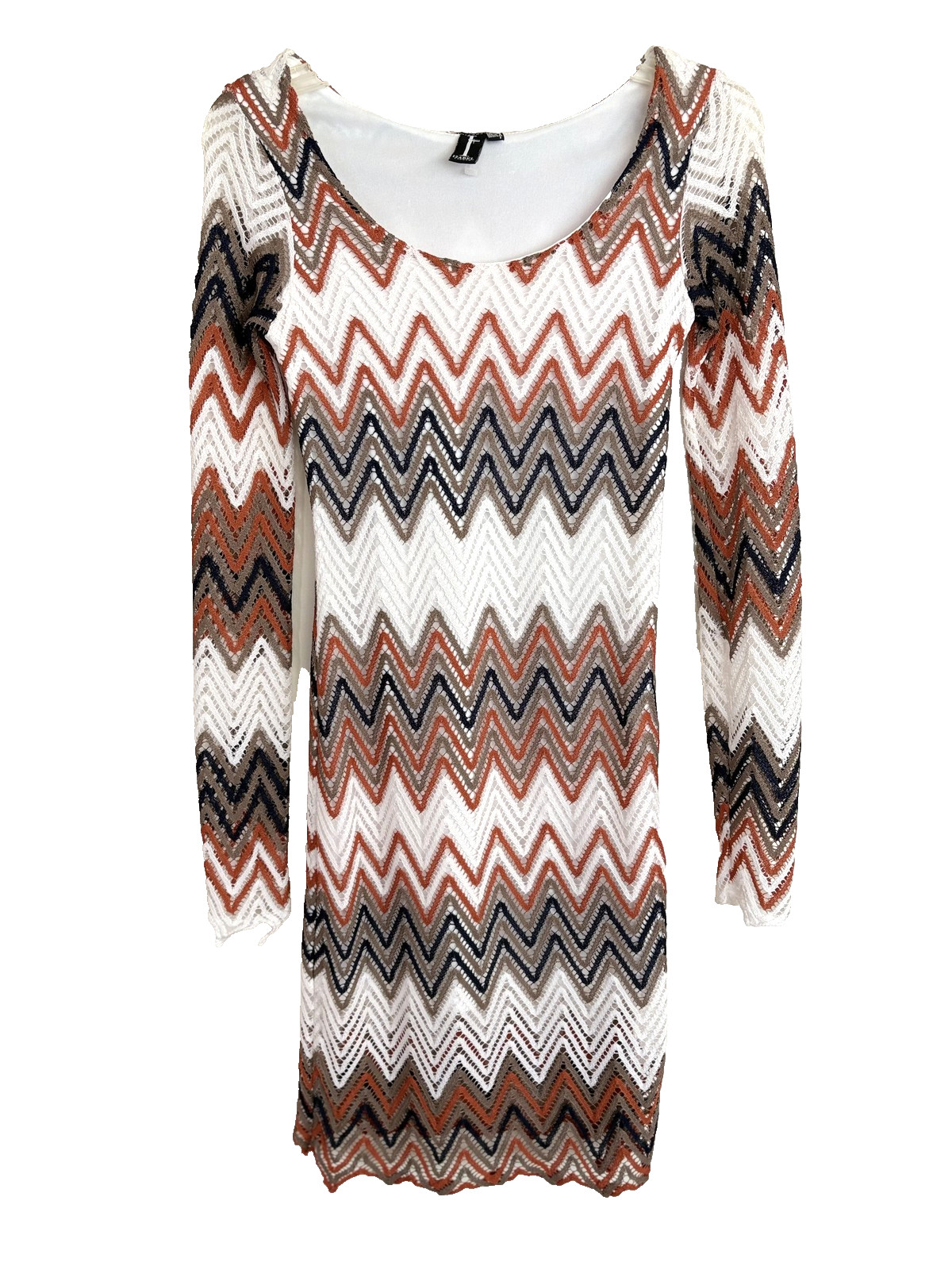 Izabel London Dress Womens Small Chevron Knit Long Sleeve Boho Crochet Aztec