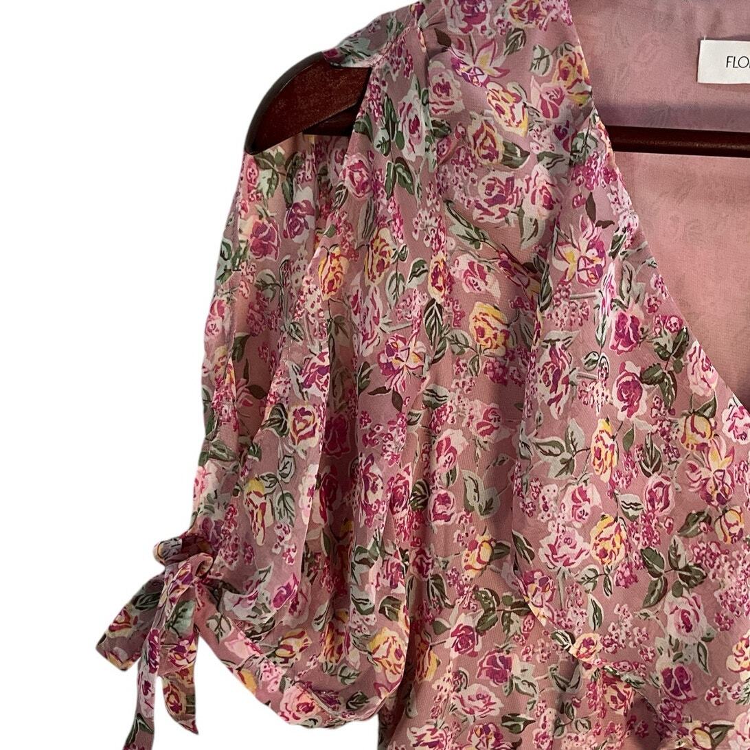 FLORET STUDIOS Ruffle Side Tie Wrap Midi Dress in Mauve Pink Size XS NWOT