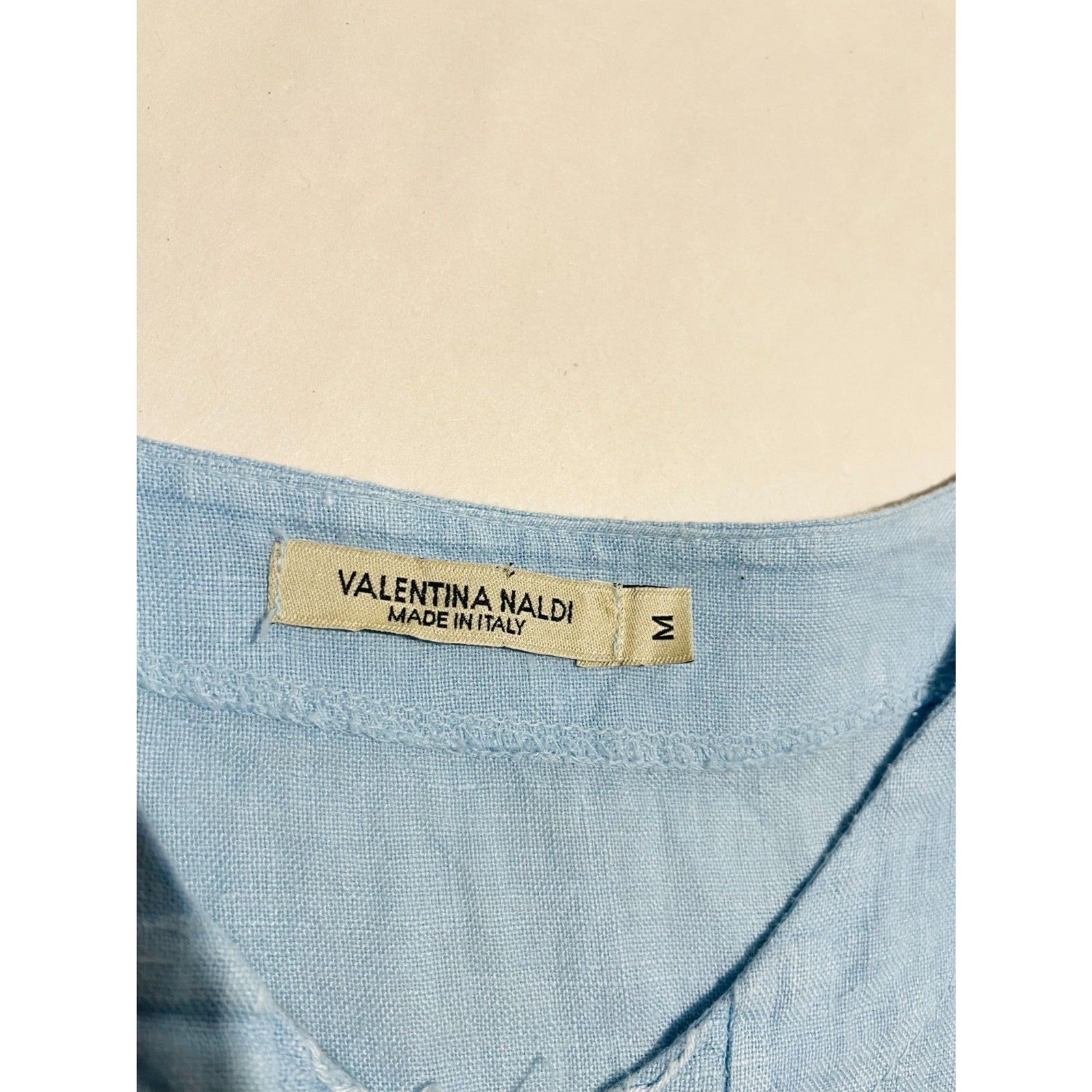 Valentina Naldi linen dress Italy made embroidered vacation resort blue women M