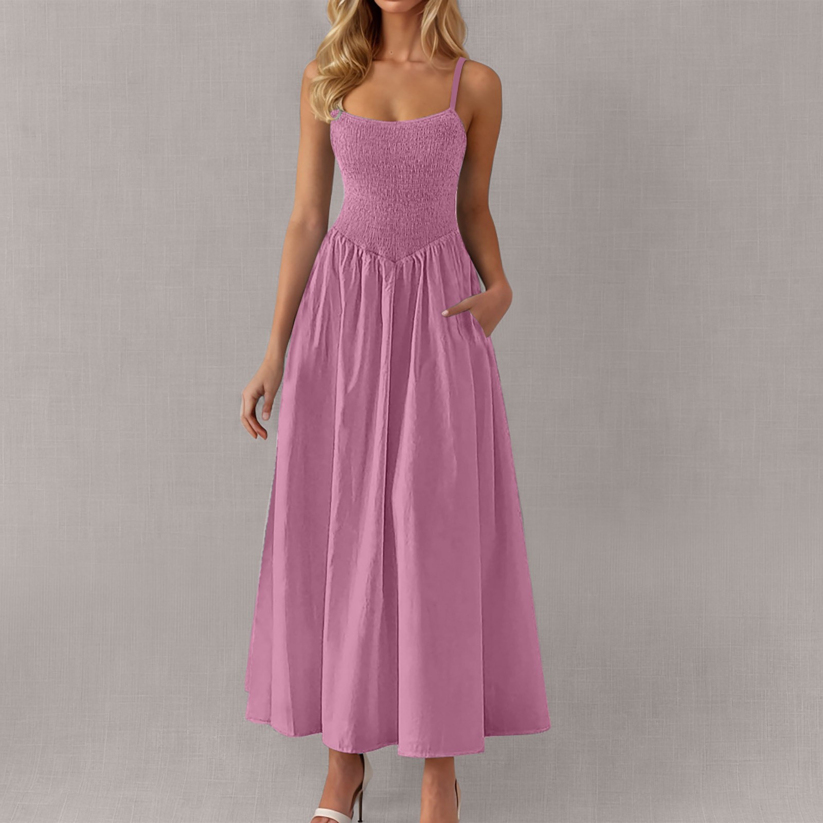 Adjustable-strap Ruffled-straps Pocket Dress