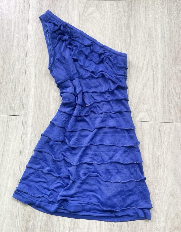 GUESS by Marciano blue one shoulder ruffle layered lined mini dress size S