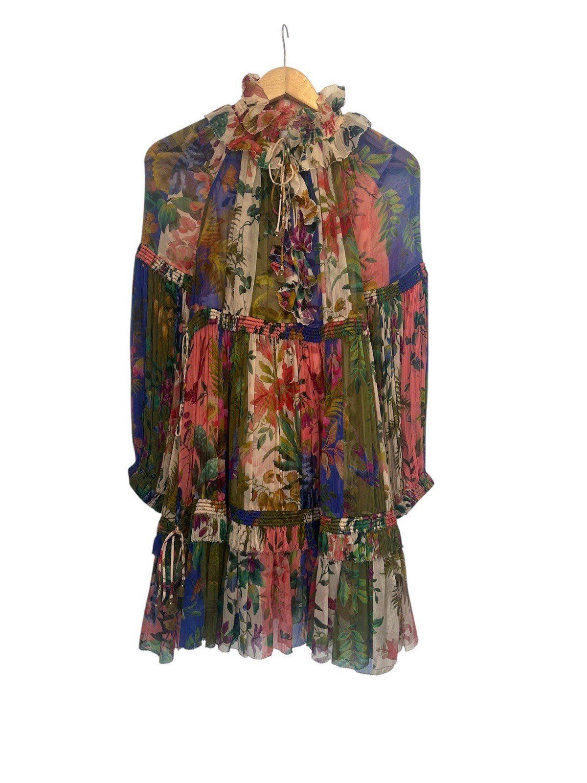 Zimmermann Tropicana Lantern Mini Spliced Dress Size 1 AU 10 US 6 Silk Tropical