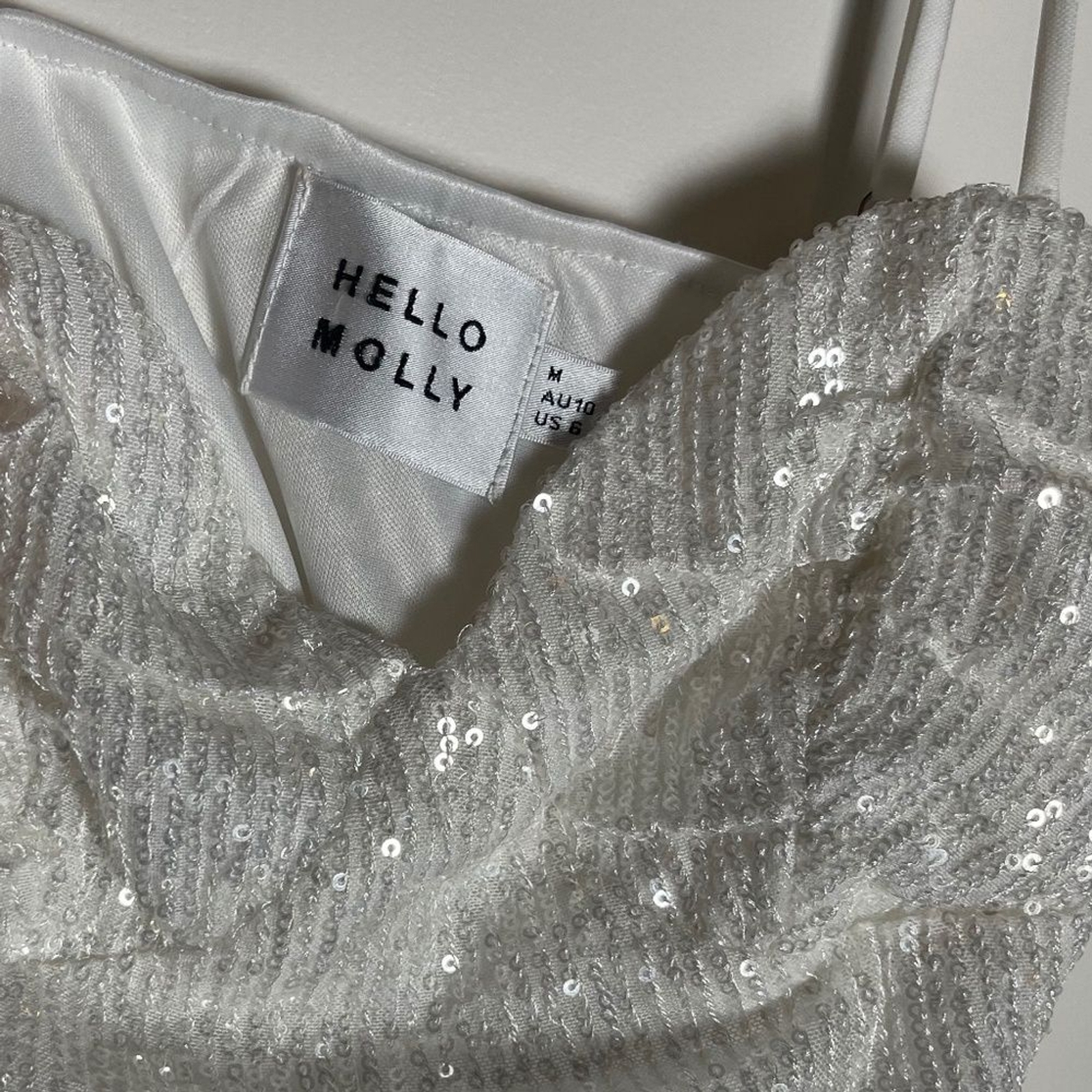 Hello Molly White Sequin Spaghetti-Strap Dress – Size Medium