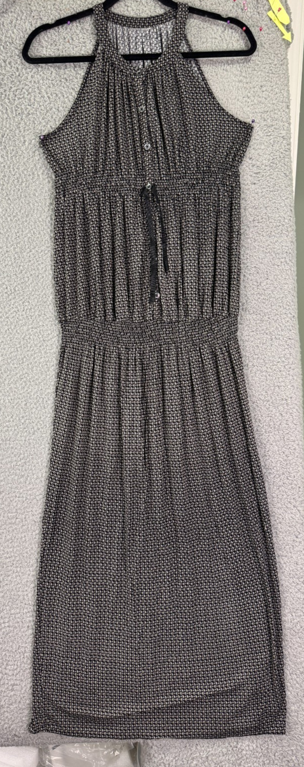 Alpha Sleeveless Maxi Dress Women Size 42 Black White Geometric Tie Waist