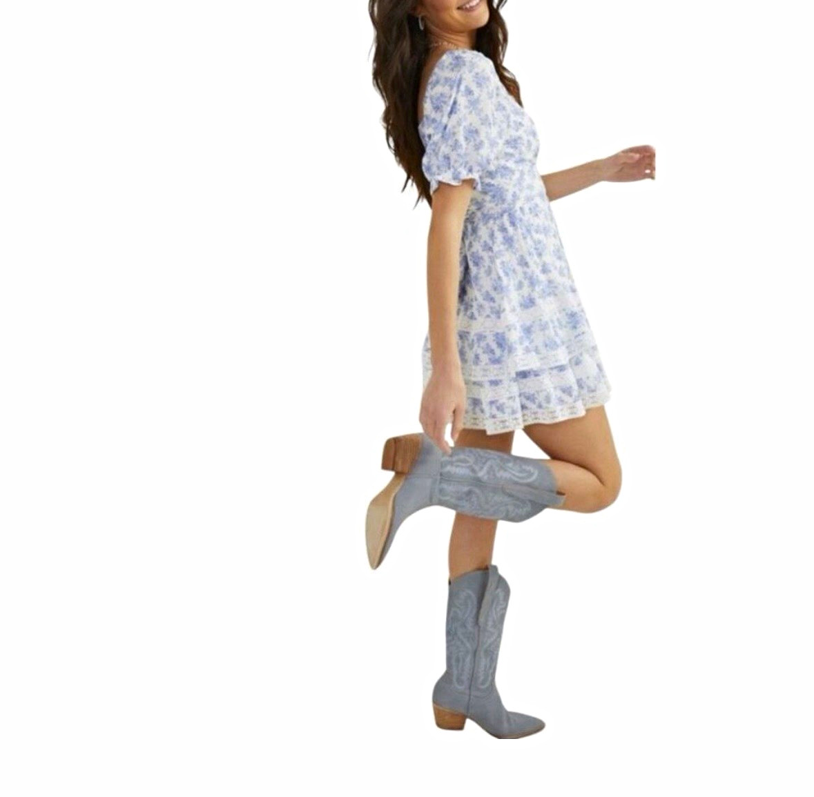Altar’d State Cottagecore Floral Lace Ruffle Puff Sleeve Mini Dress M