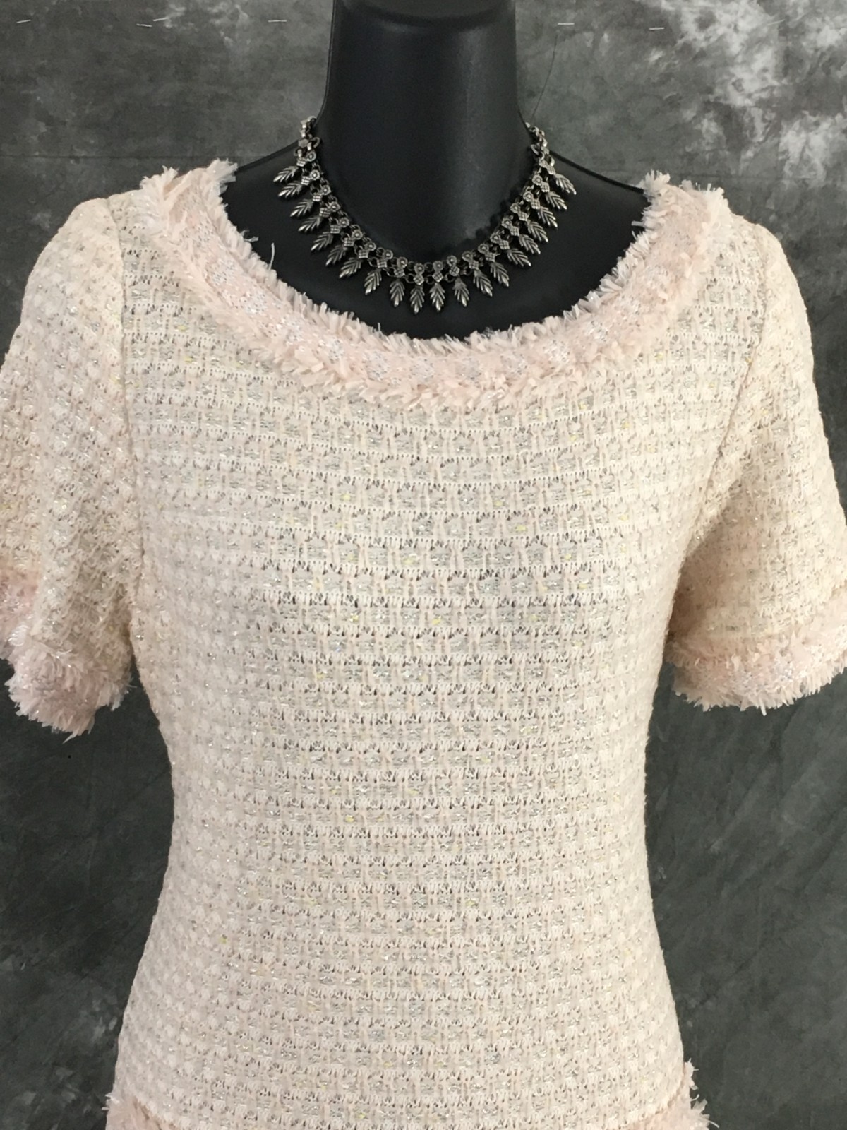 BEAUTIFUL St John knit pink shimmer multi fringe dress size 8