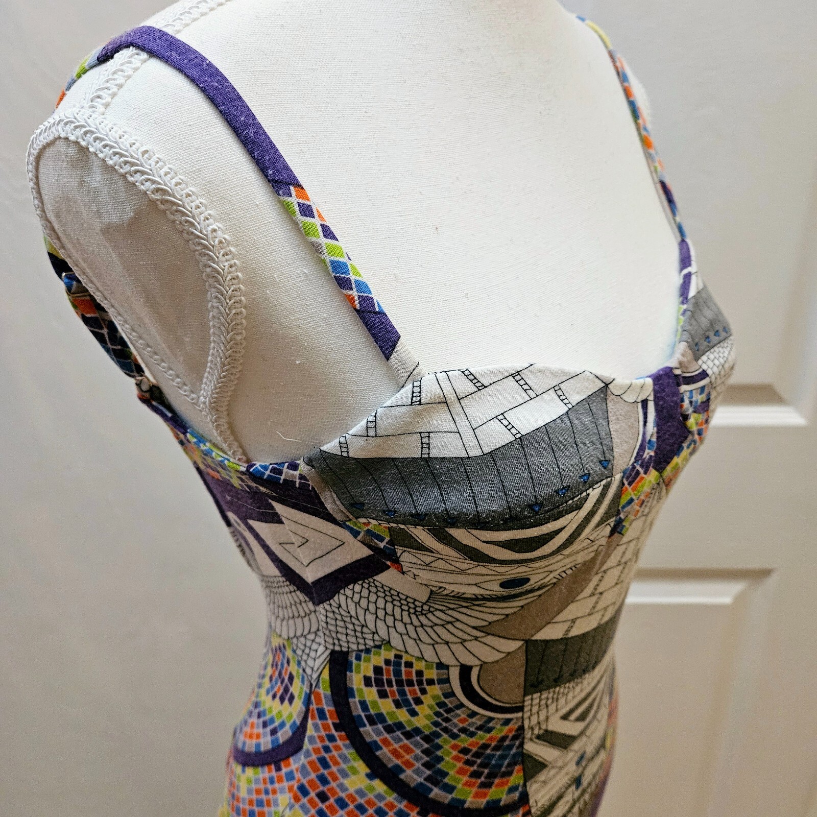 MARA HOFFMAN Runway White Purple Printed Egypt Stretch Bodycon Mini Dress XS
