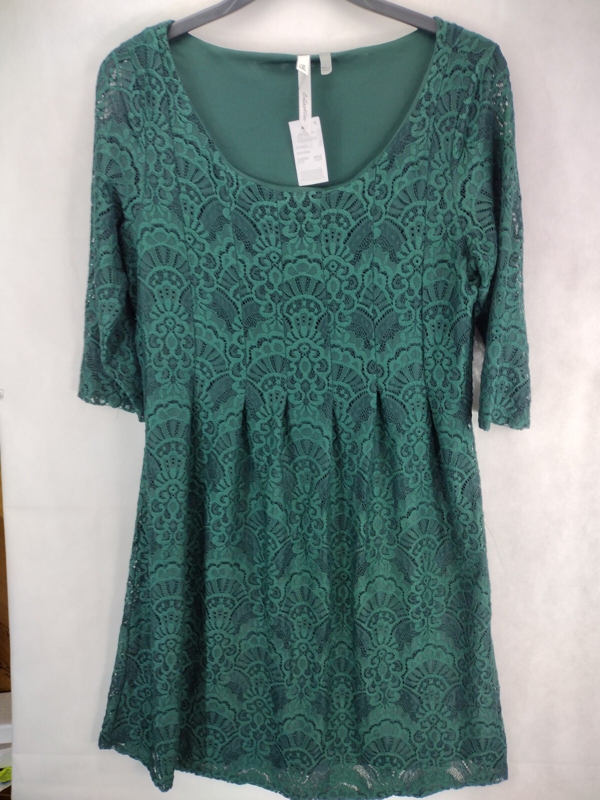 Casual Babydoll Dress Size L Green Lace Knee-Length NY Collection