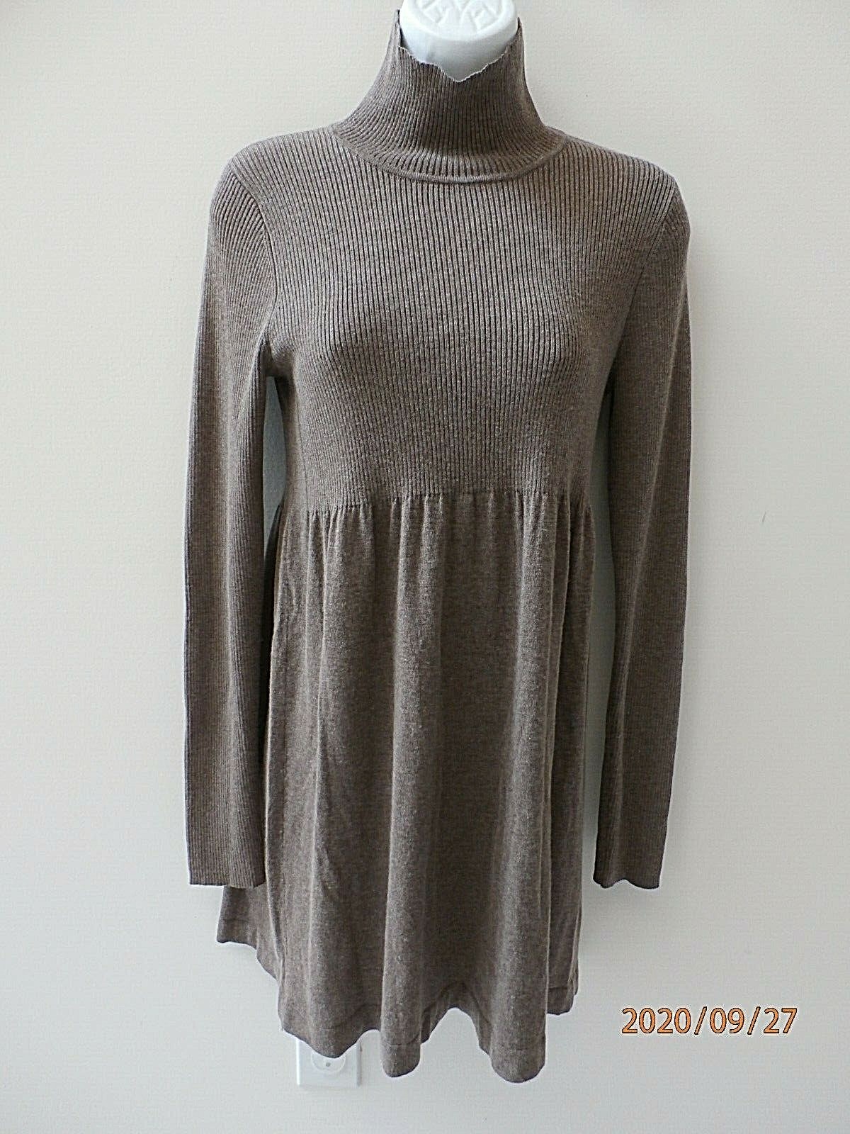 Magaschoni Womens Small LS Turtleneck Sweater Dress Brown Cashmere Silk D453