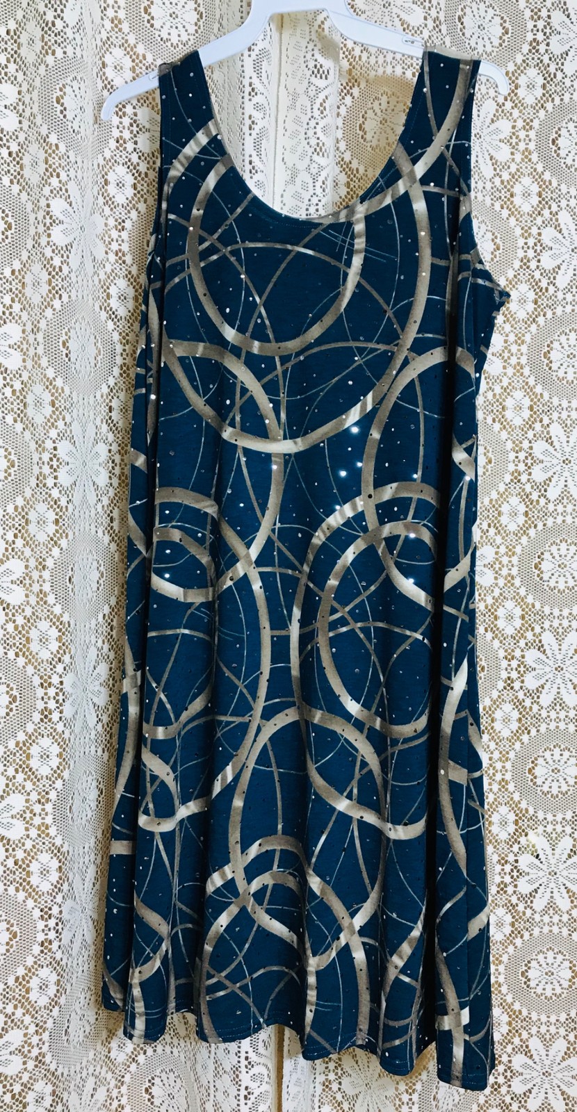 JOSTAR SHORT TANK DRESS Poly Spandex Stretch Knit TEAL SPARKLES S M L XL 2X 3X