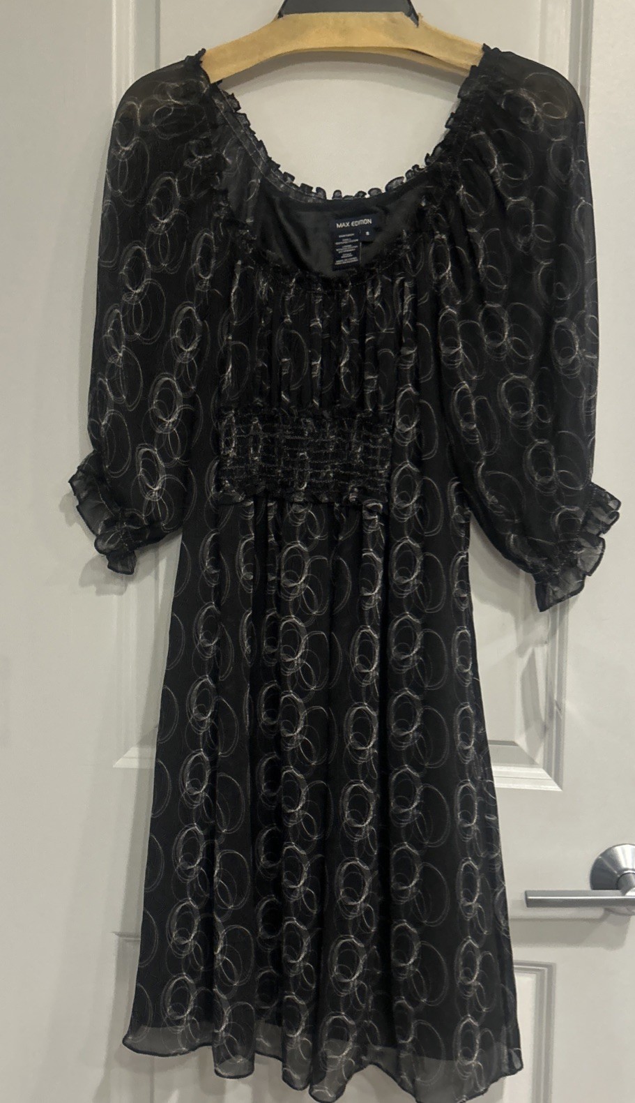 NWT Max Edition Black Smocked Dress On-Off Shoulder Babydoll Semi-Sheer Small