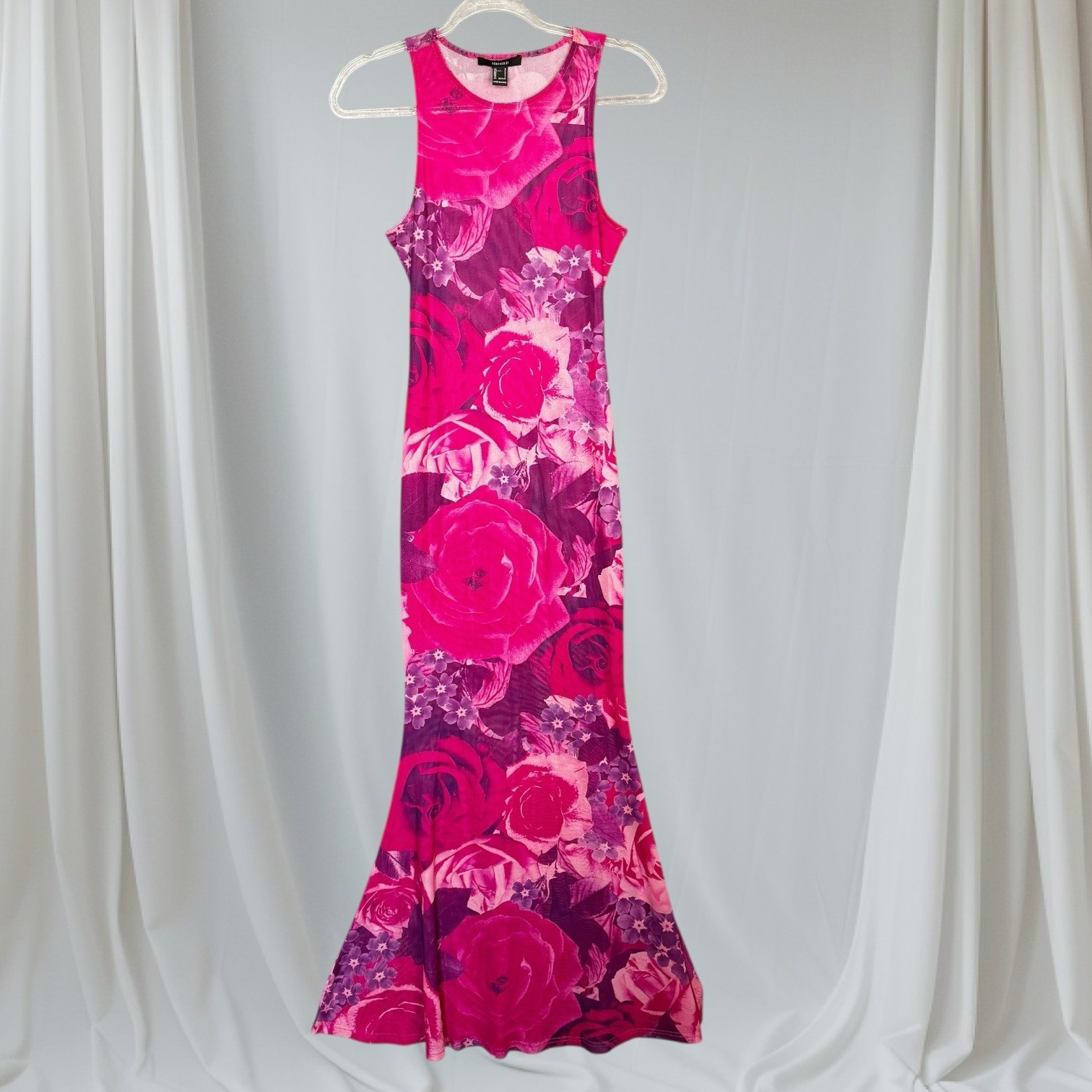 Pink Floral Mesh Sheer Maxi Dress Fairy Mermaid Size Small See Through Cover Up