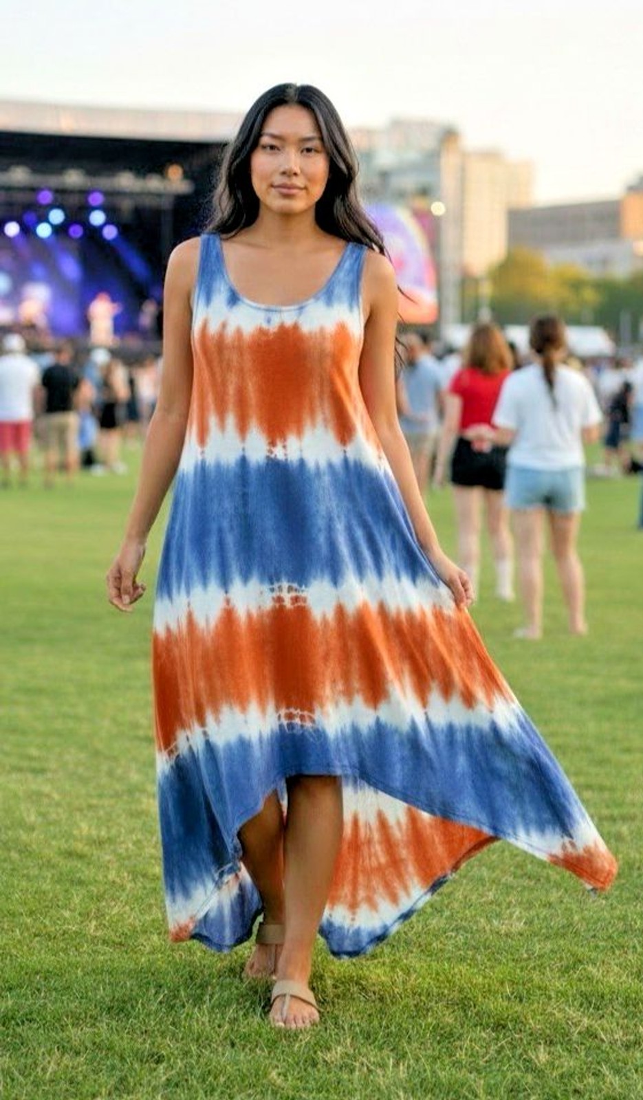True Rock NEW! womens summer sleeveless tie die print maxi dress sz M hippie
