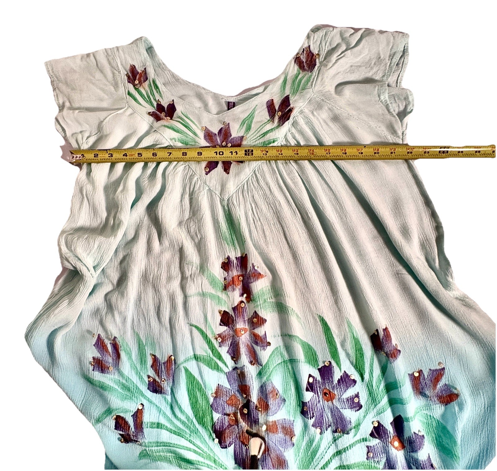 True Rock dress Womens One Size Embroidered Painted Floral Cap Sleeve Rayon Boho