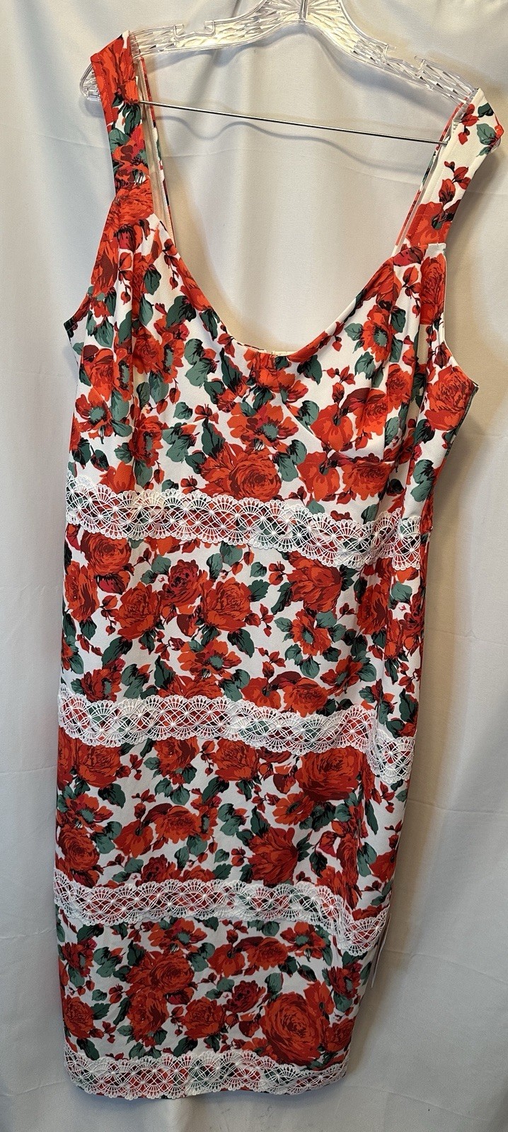 NWT ASOS Design Curve Size 22 Floral Lace Sheath Dress Pink Red Green White