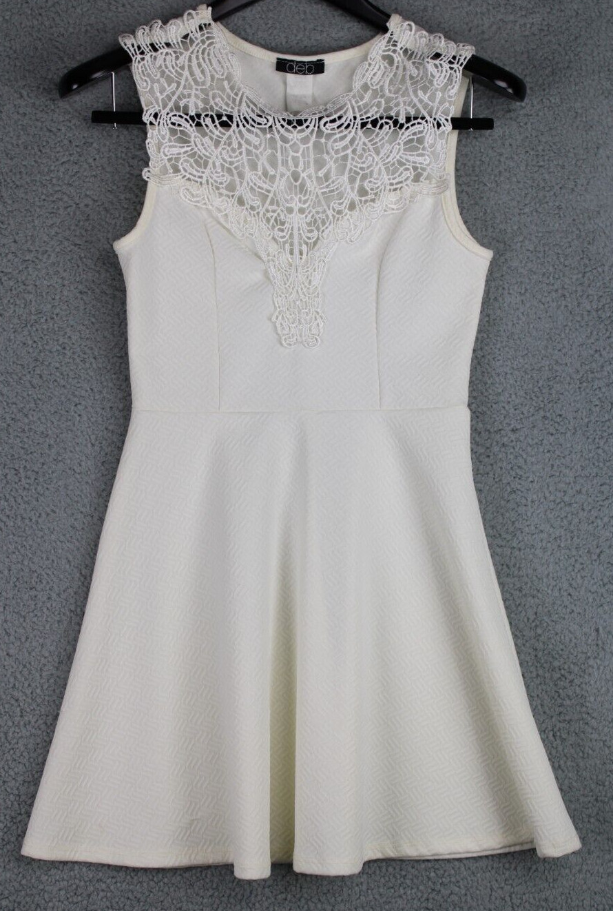 Deb Dress Juniors Size M White Lace Detail Front Sleeveless A Line Stretch Short
