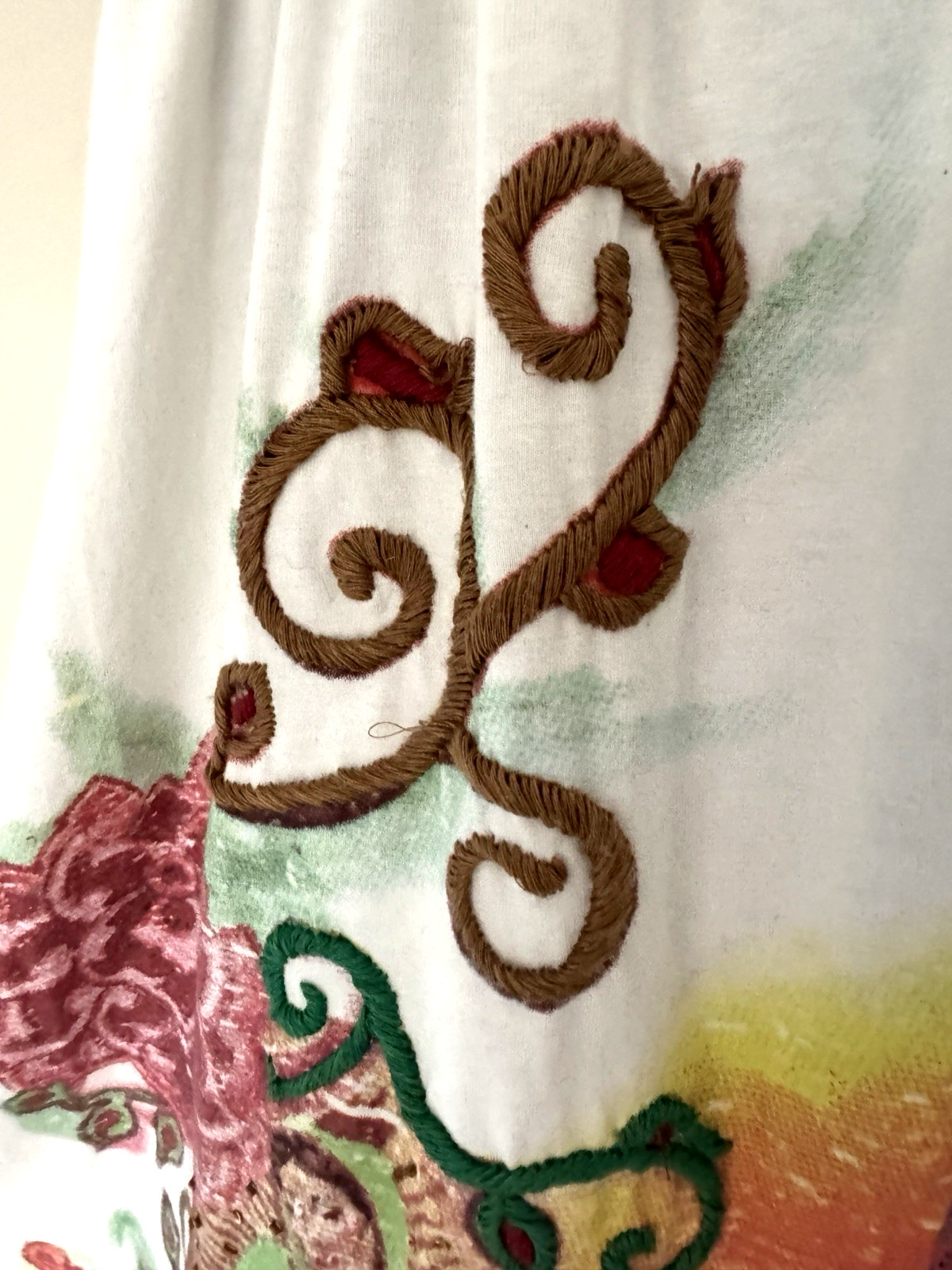 Double D Ranch Beaded Embroidery Crochet Novelty Print DRESS MEXICO Mother Mary