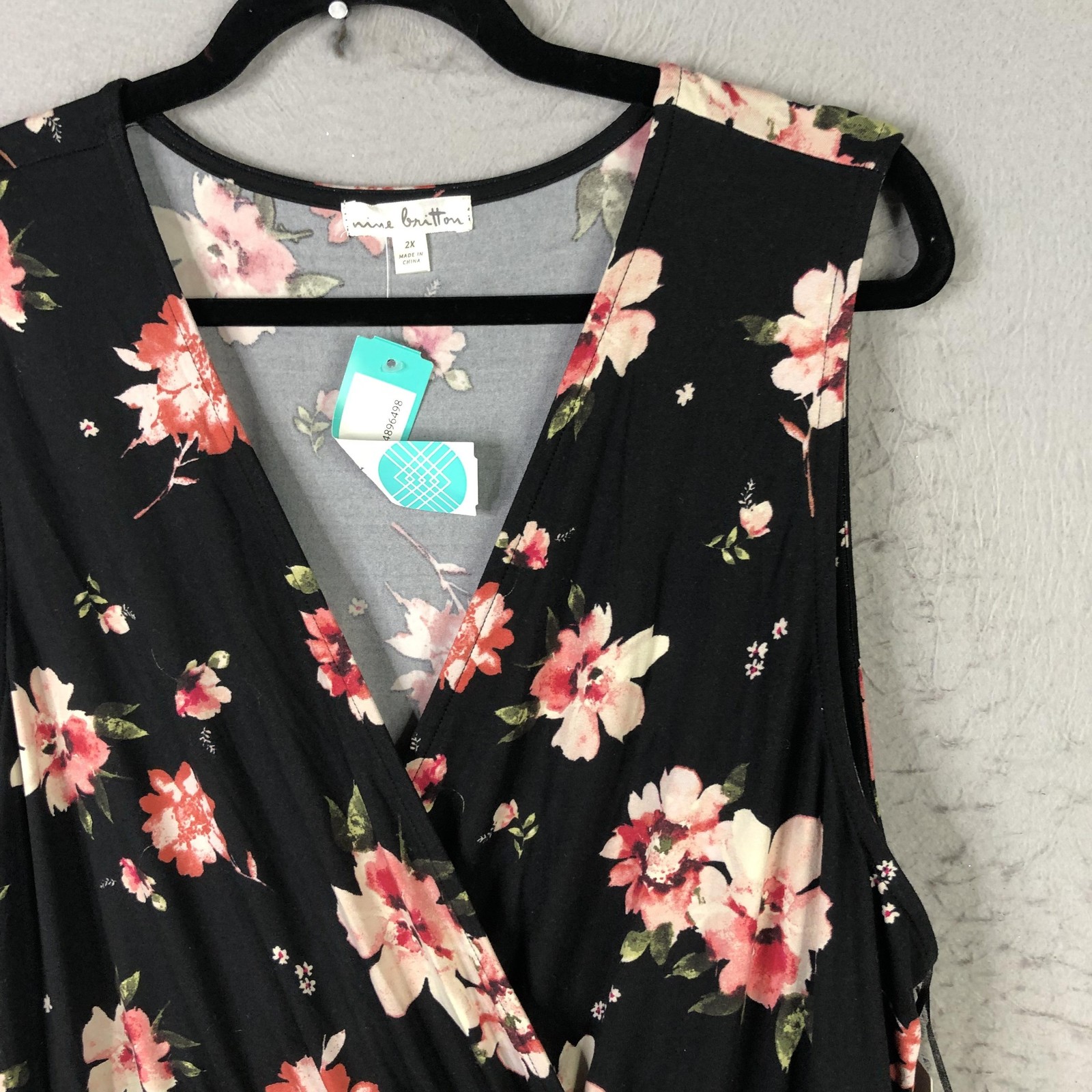 Nine Britton Rosaline Knit Maxi Dress Womens 2X Black Floral Smocked Stitch Fix