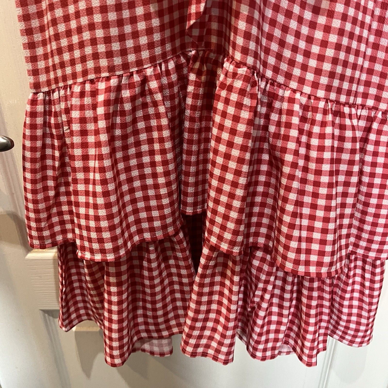 In The Style Size 10 UK Jac Jossa Red White CheckGingham Front Tie Tiered Dress