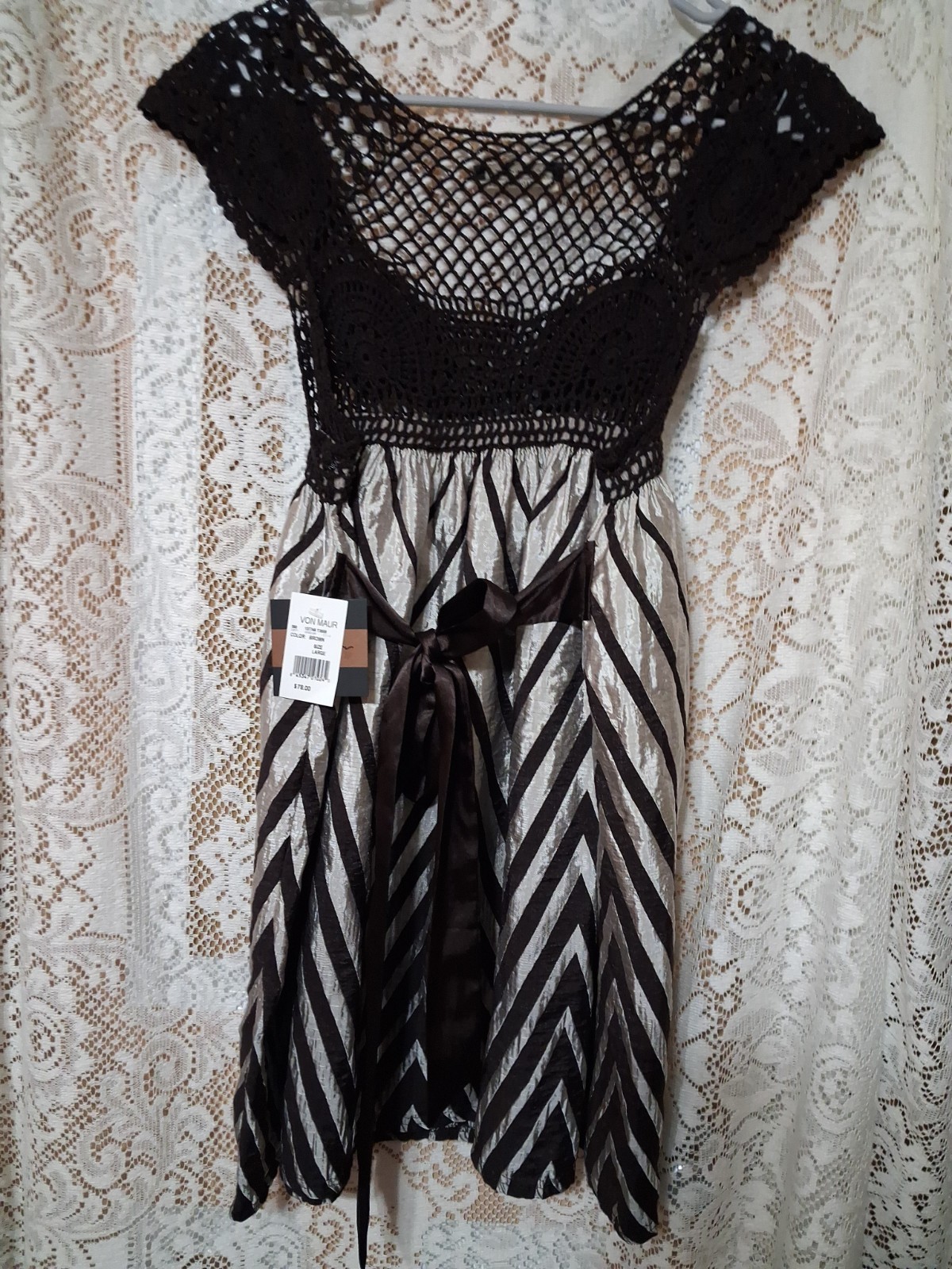 Pure Sugar Chevron Striped And Crocheted Mini Dress/tunic Nwt