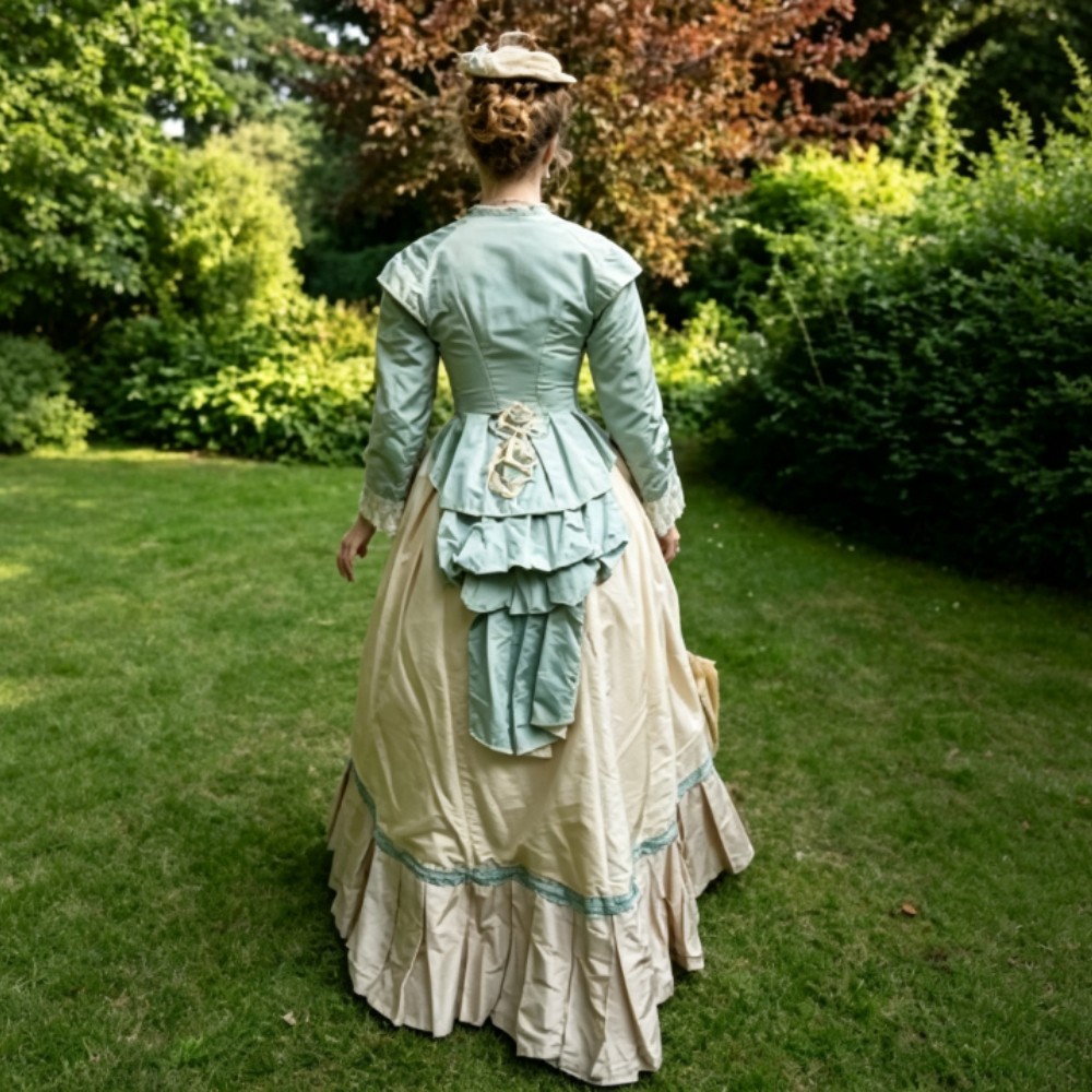 Sage Green Victorian Walking Dress Vintage Civil War Historical Costume Tea Gown
