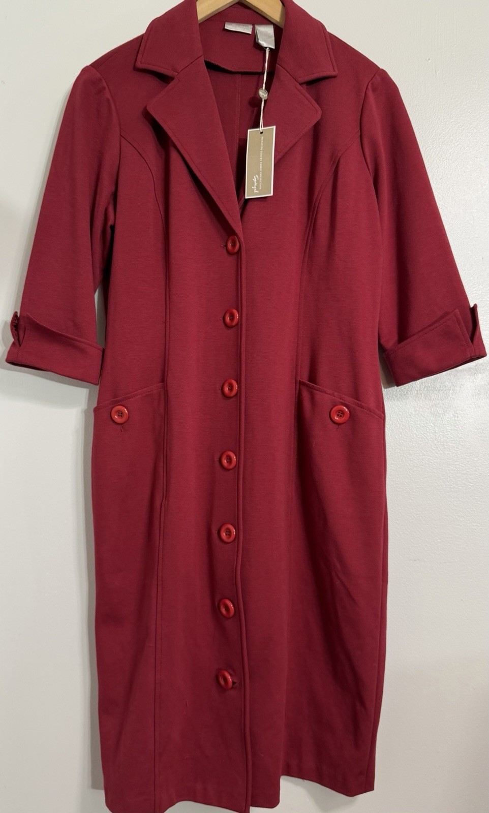 NWT Spiegel Red Button Down Long Dress Jacket Signature Ponte Knit Size 16P 16 P