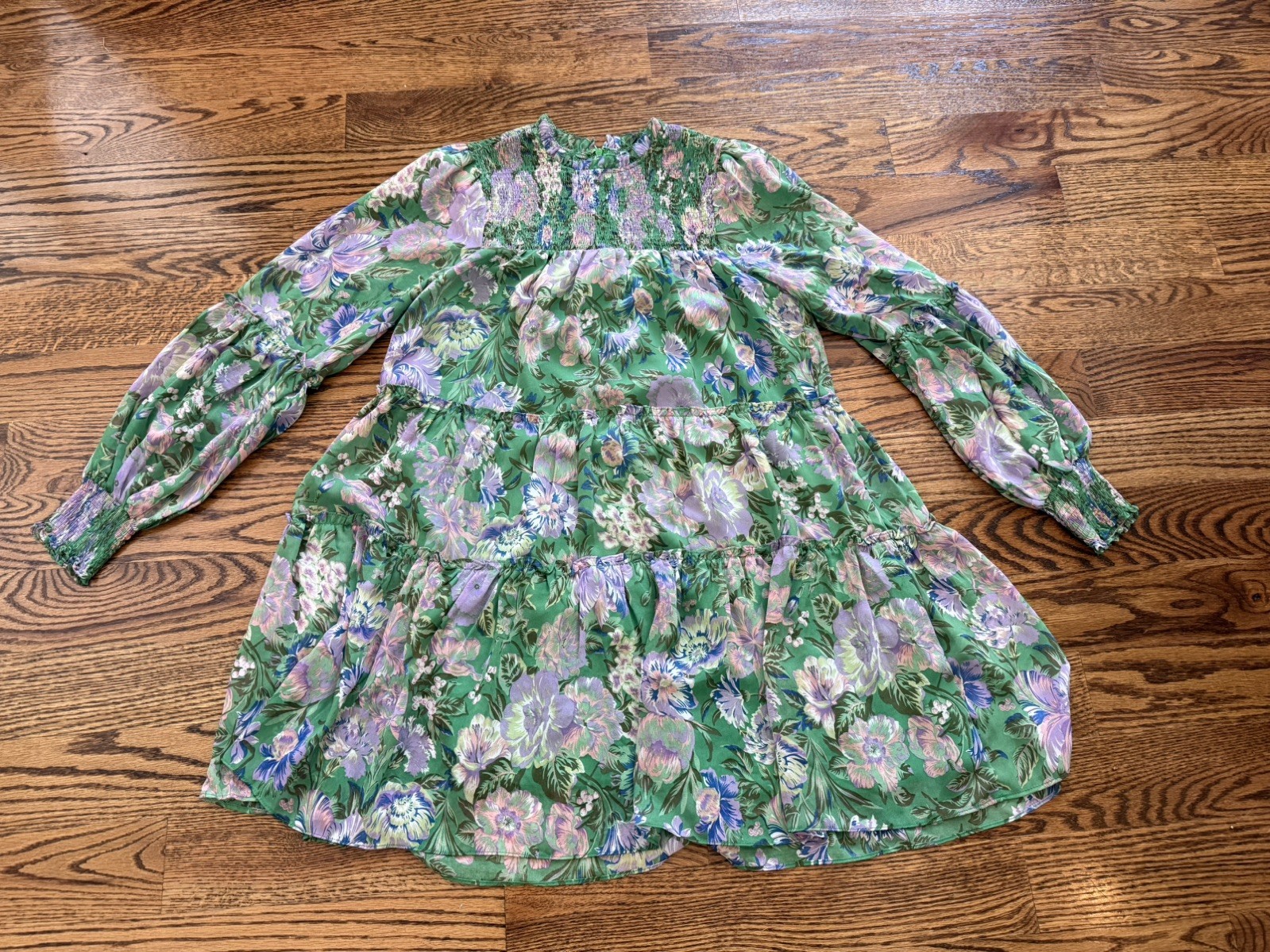 Olivaceous dress Women Long Sleeve Baby Doll Smocked Knee Length Anthropologie