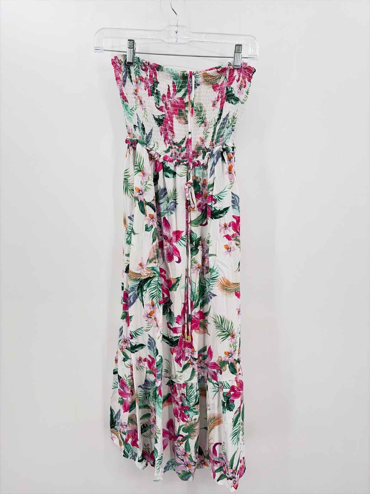 Pre-Owned La Blanca Pink Size Small Floral Midi Strapless Dress