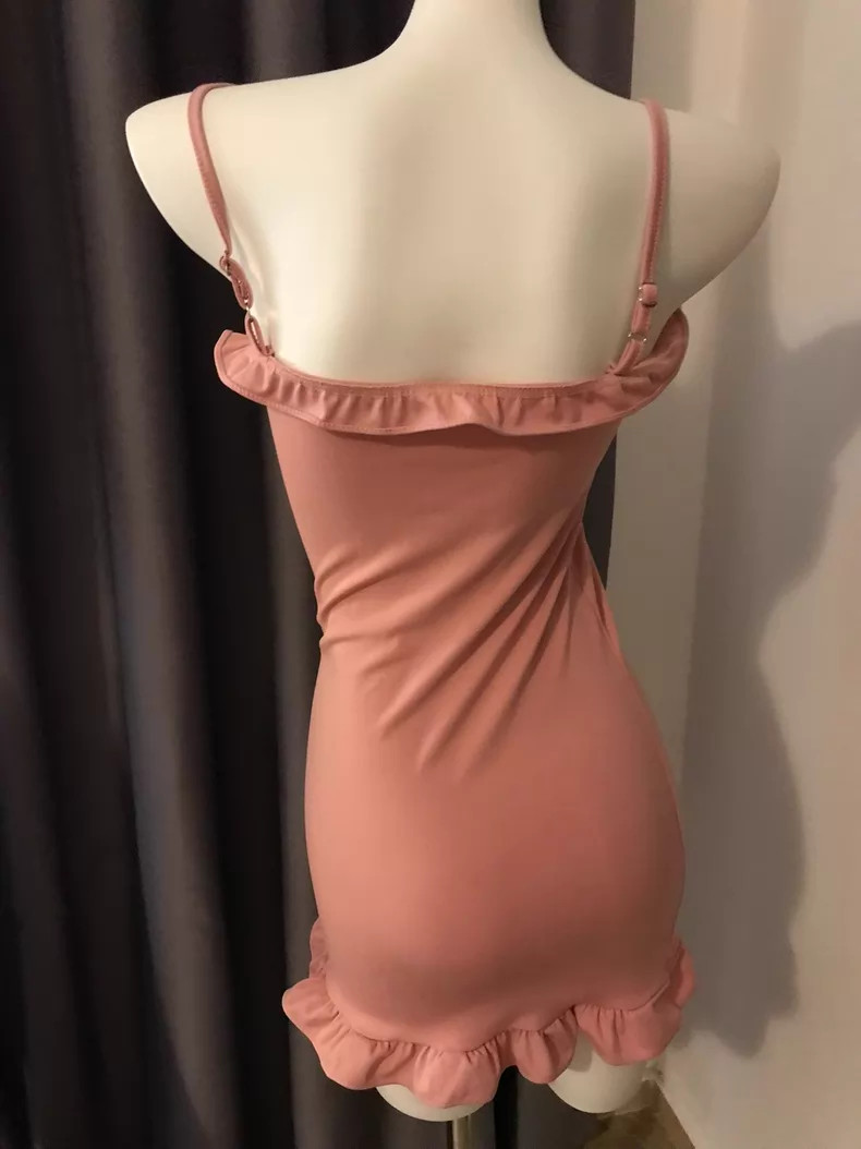 Pink Ruffle-Trimmed Spaghetti-Strap Dress