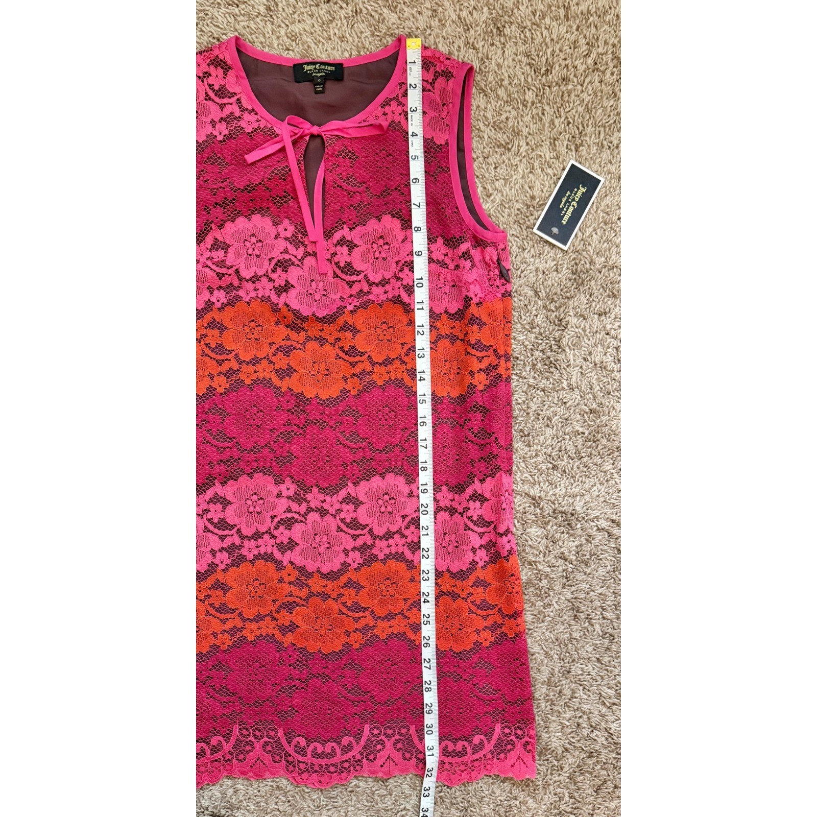 NWT Juicy Couture Black Label Sangria Trio Rio Lace Dress Pink Orange Size 0