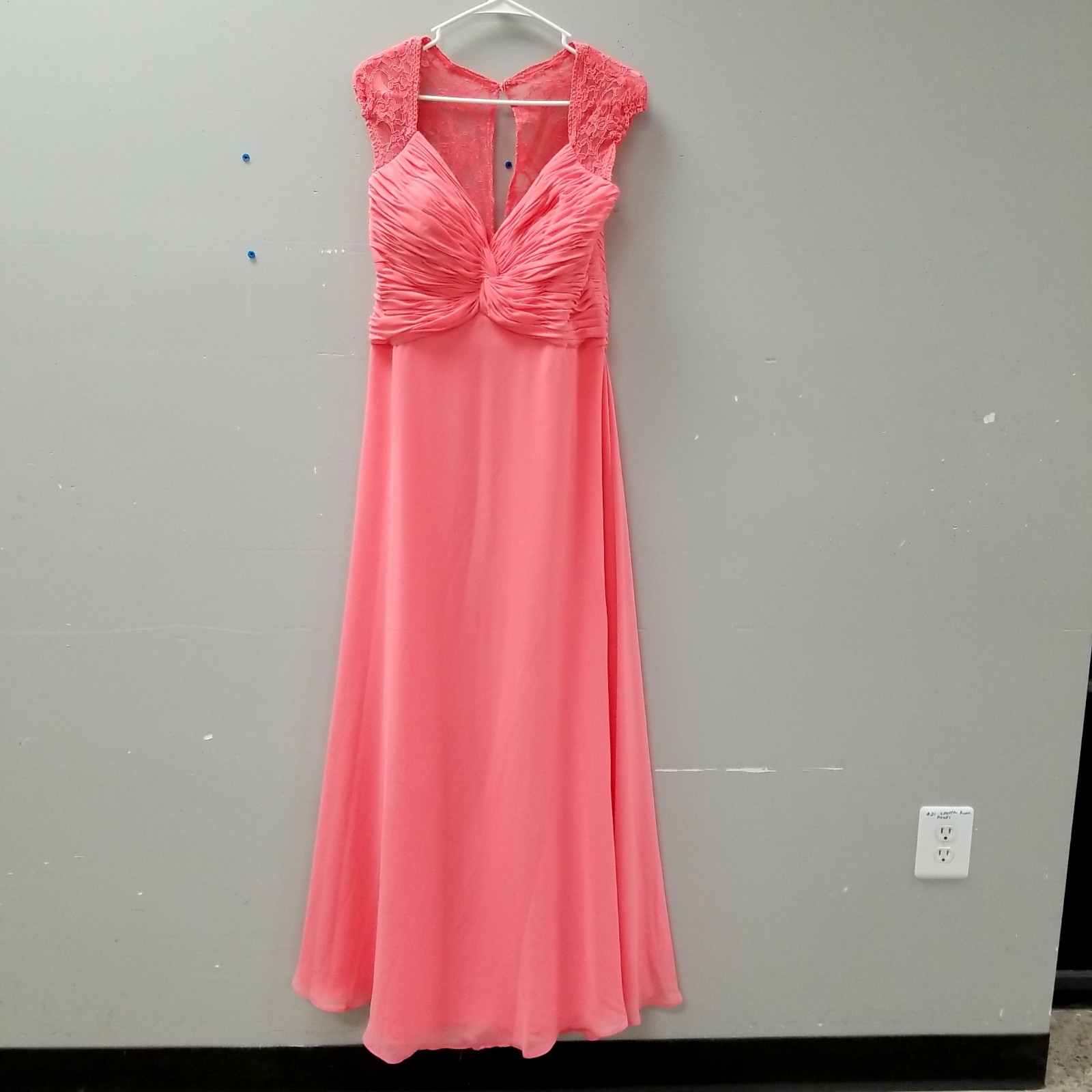 Mori Lee Madeline Gardner Pink Lace Sleeve Ruched A-Line Formal Prom Dress Women