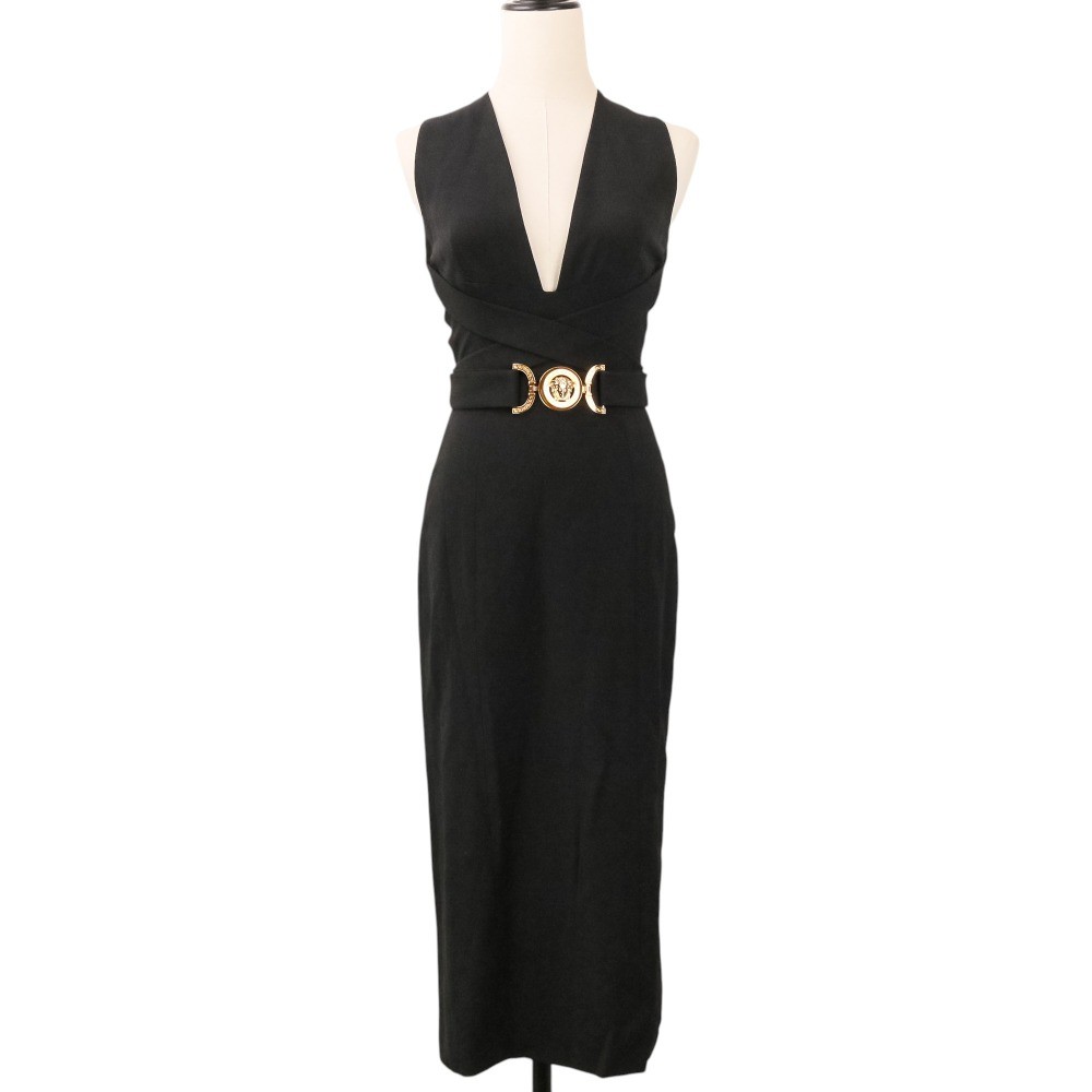 23SS Versace Medusa Belt Sleeveless Long Dress 1008252 36 Black Women USED