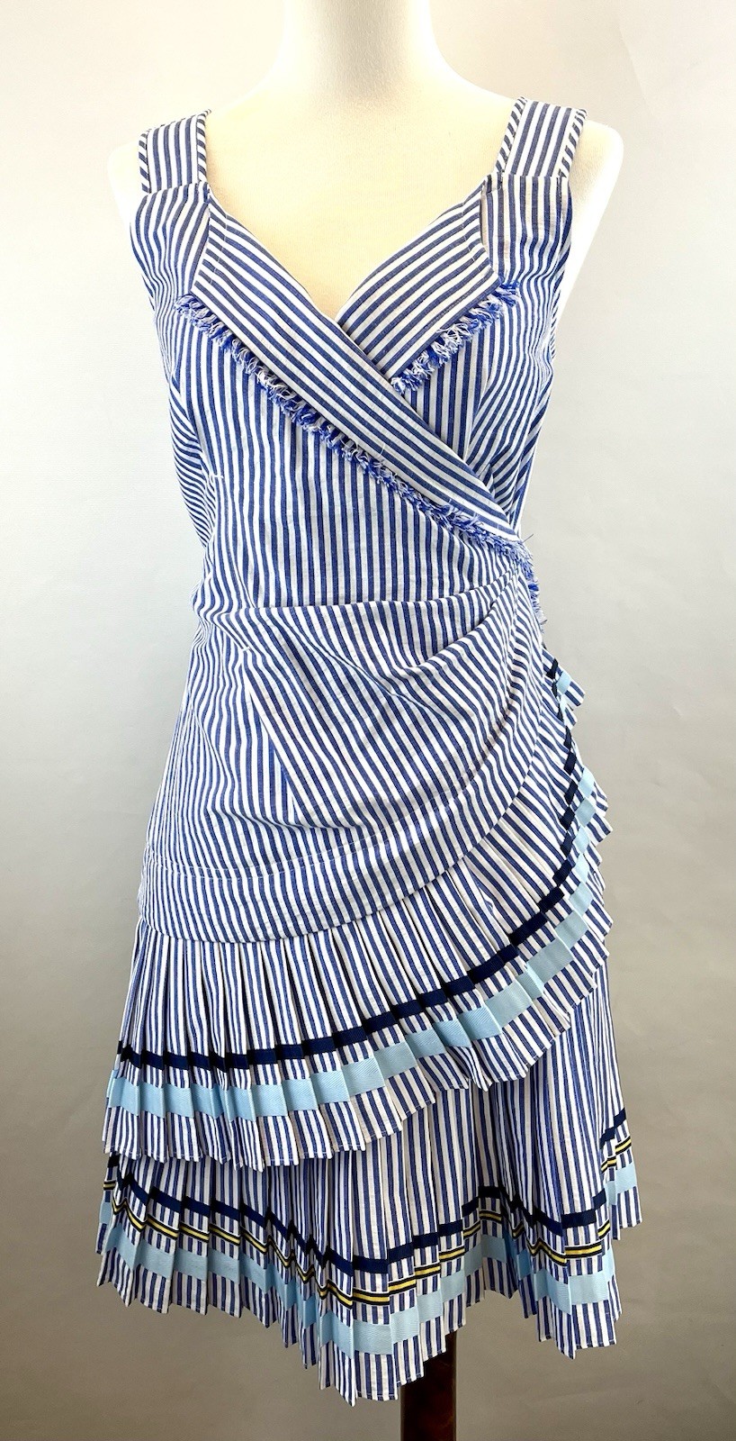 TANYA TAYLOR Arabella Size 0 Blue & White Striped Cotton/Polyester Dress